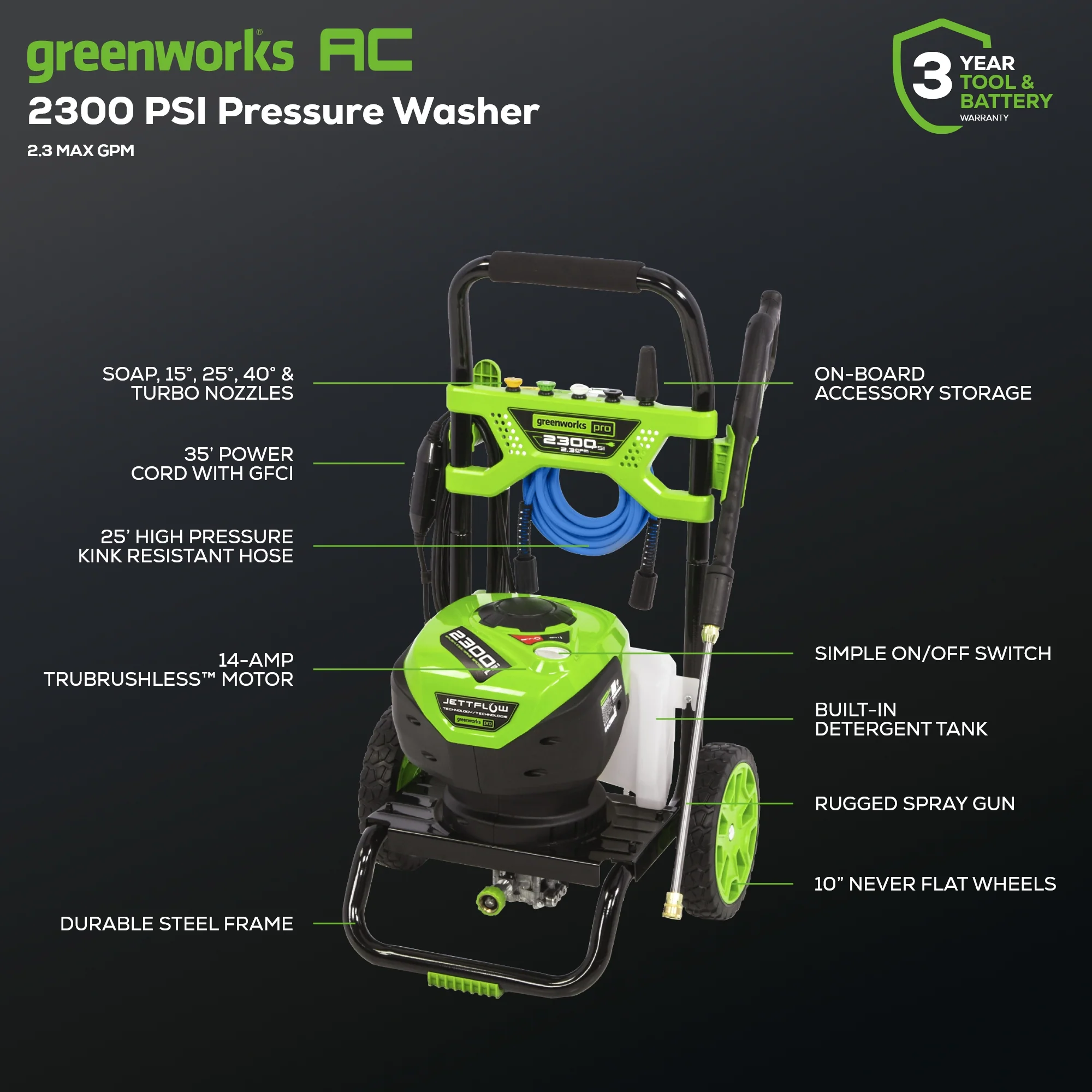2300 PSI 1.2 GPM Cold Water Electric Pressure Washer