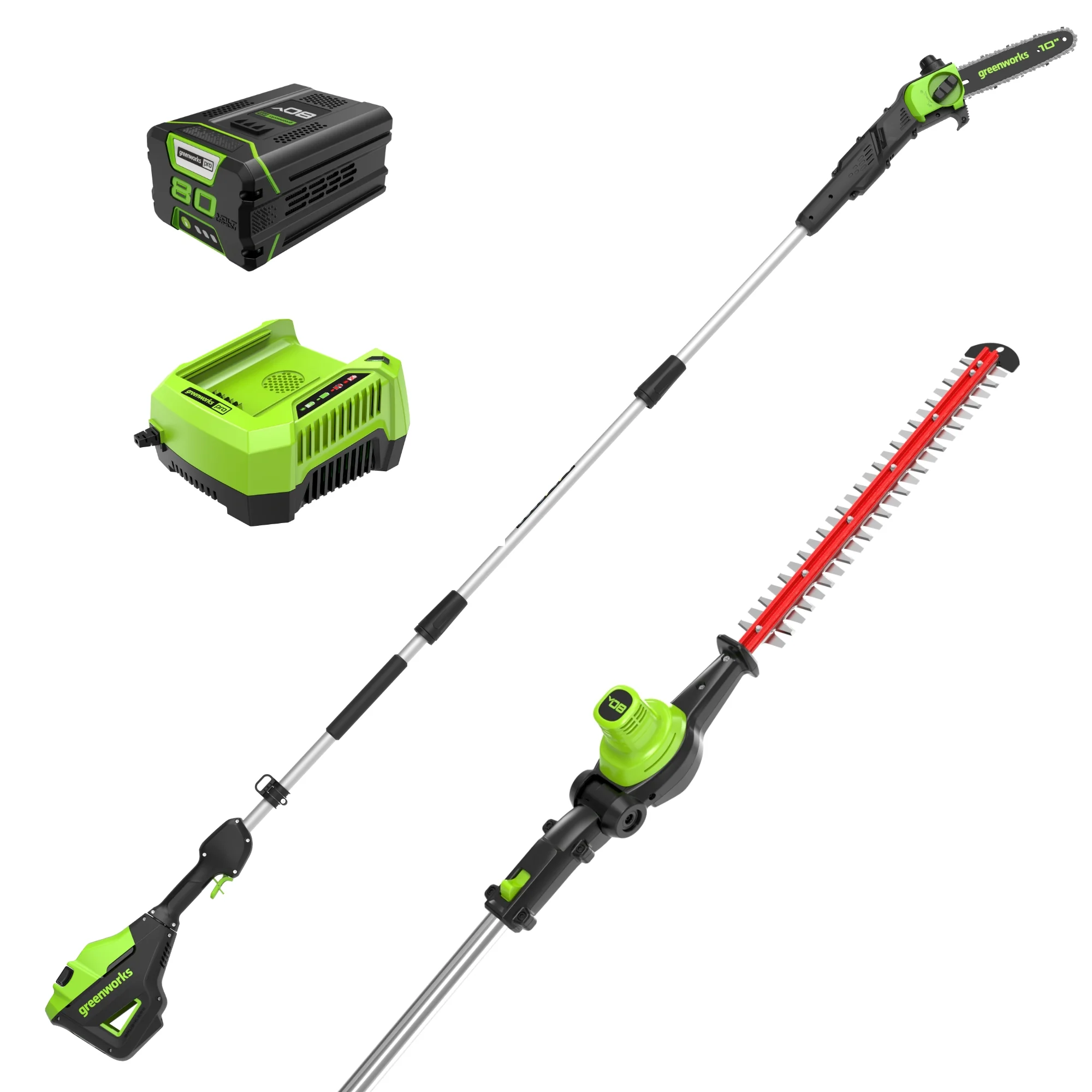 80V 20 Cordless Battery Pole Hedge & 10 Pole Saw Combo Kit w/ 2.0 Ah Battery & Rapid Charger