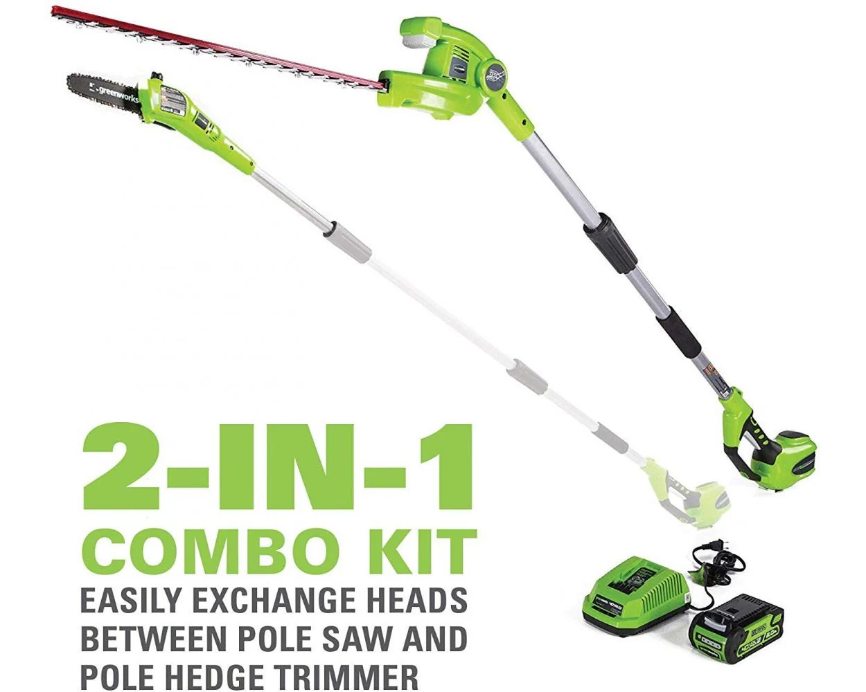 40V 8 Cordless Battery Pole Saw & Hedge Trimmer Attachment w/ 2.0 Ah Battery & Charger