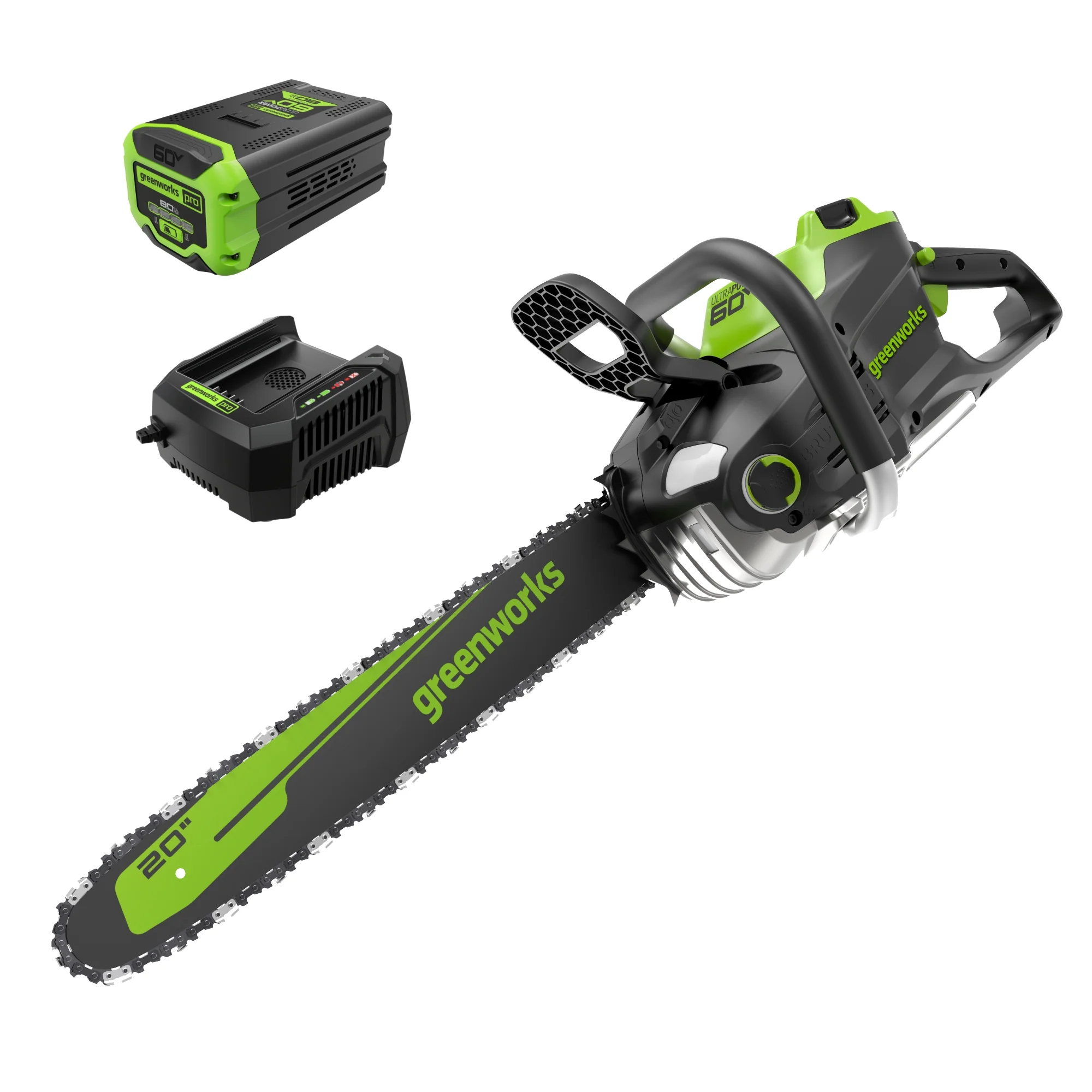 60V 20 Cordless Battery 3.2kW Chainsaw w/ 8.0Ah Battery & Rapid Charger