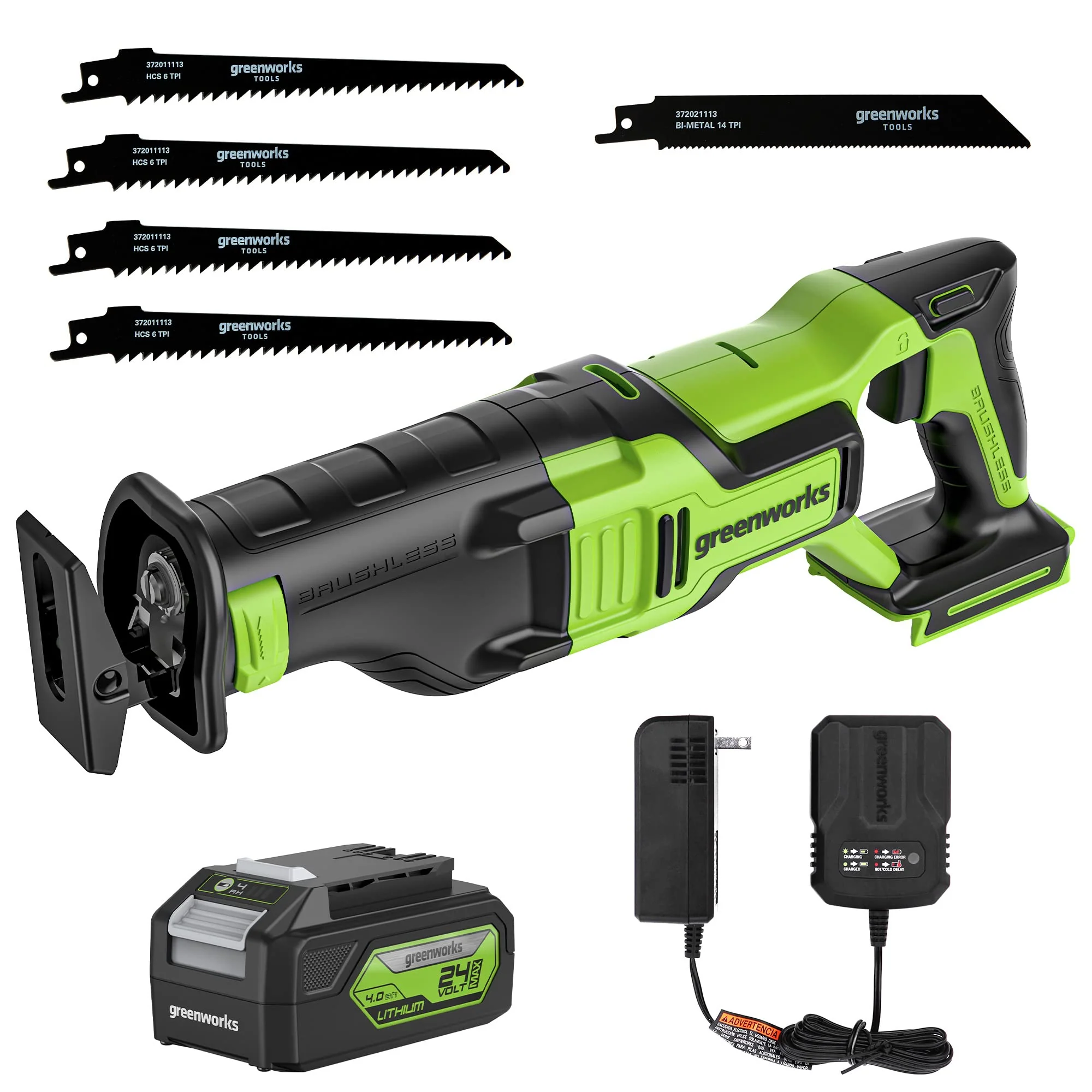 24V 1-1/8 Brushless Reciprocating Saw w/ 4.0Ah Battery & Charger