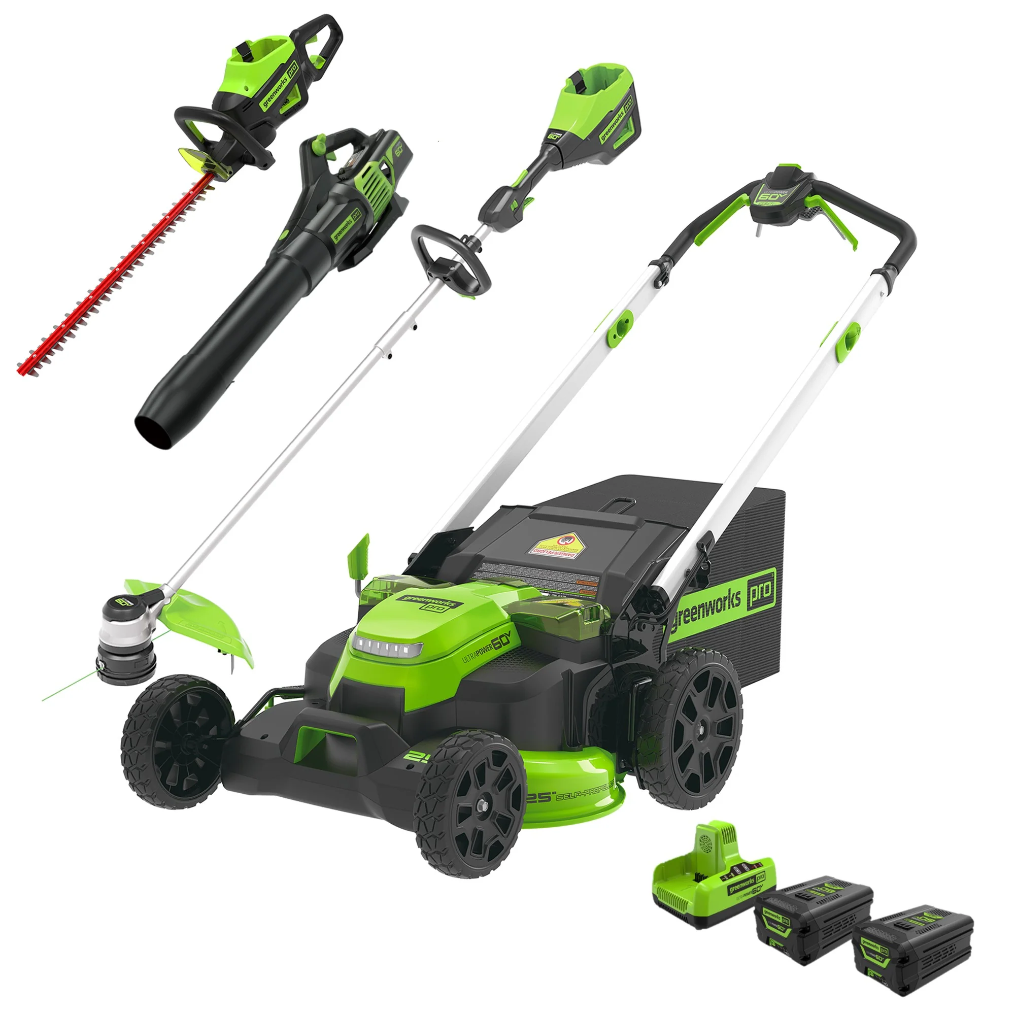 60V 25 Self-Propelled Lawn Mower 4-pc Combo Kit w/ (2) 4.0Ah Batteries and Dual Port Charger