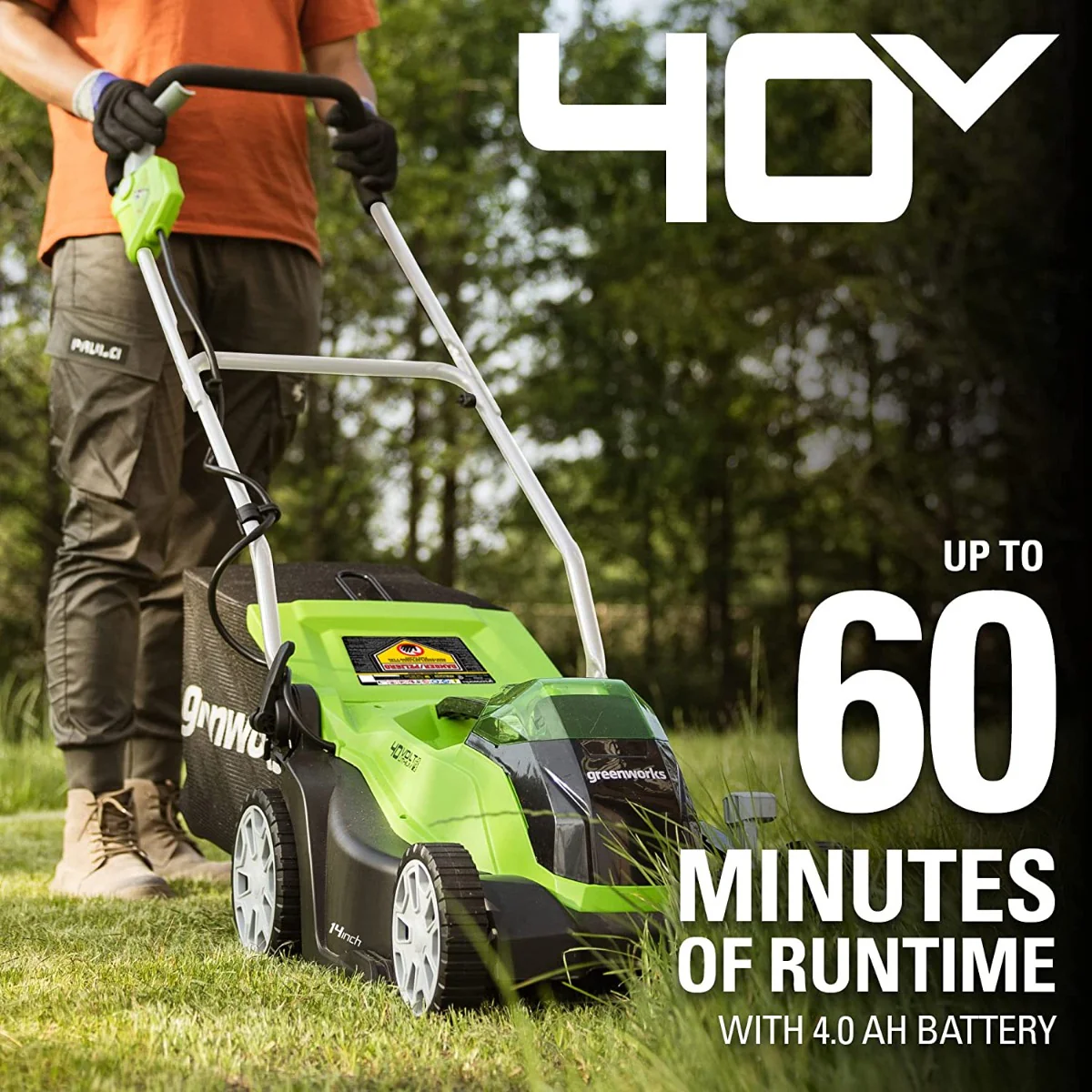 40V 14 Cordless Battery Push Lawn Mower w/ 4.0Ah Battery & Charger