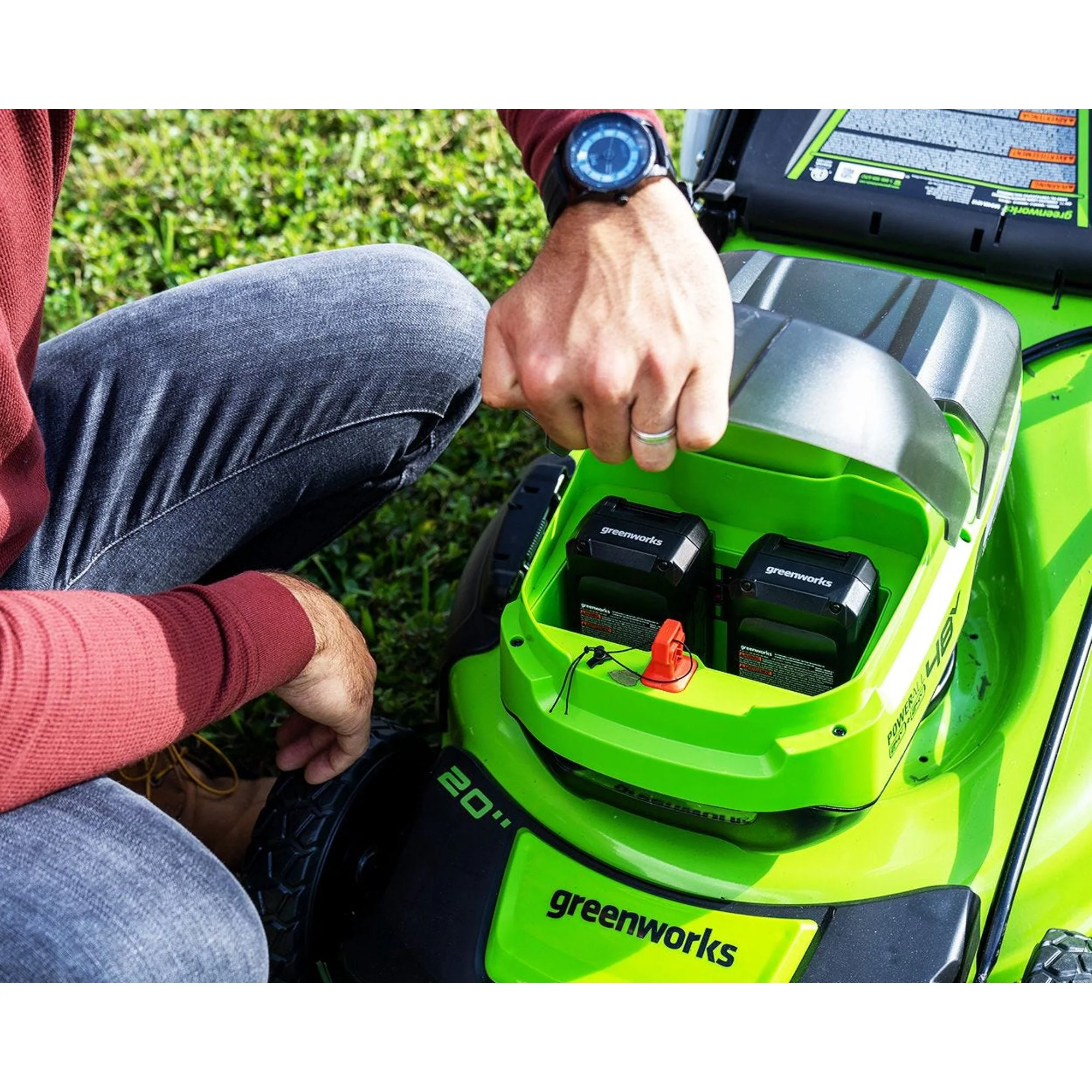 48V (2x24V) 20 Cordless Battery Push Mower w/ (2) 4.0Ah USB Batteries & Charger