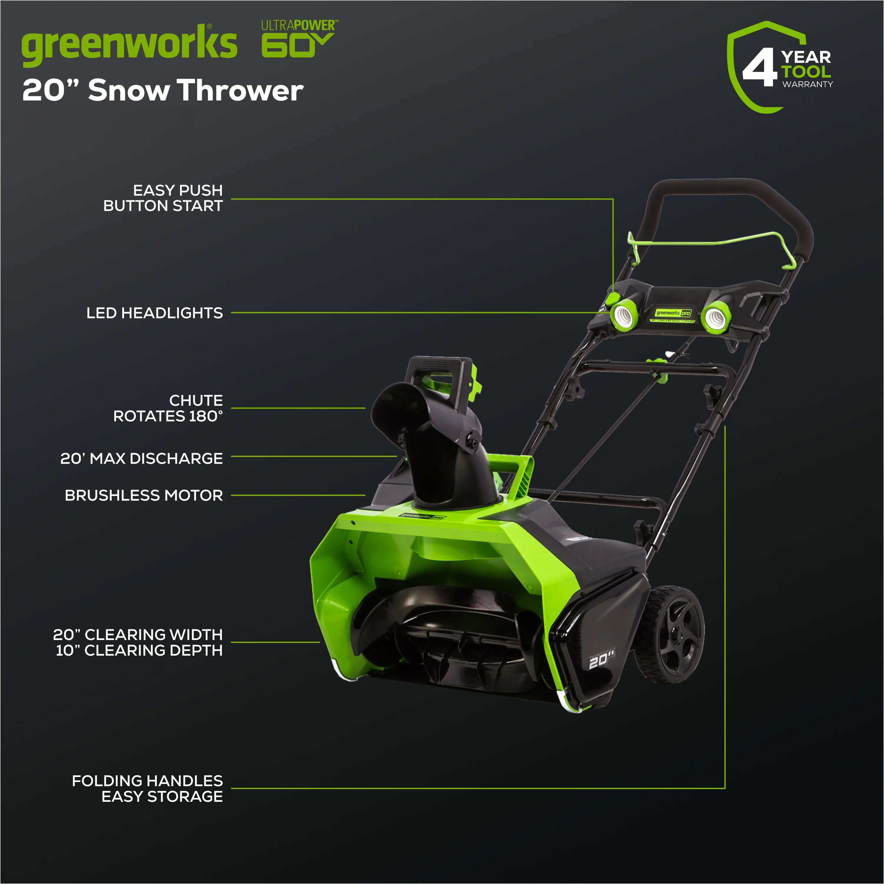 60V 20 Cordless Battery Single-Stage Snow Blower (Tool Only)