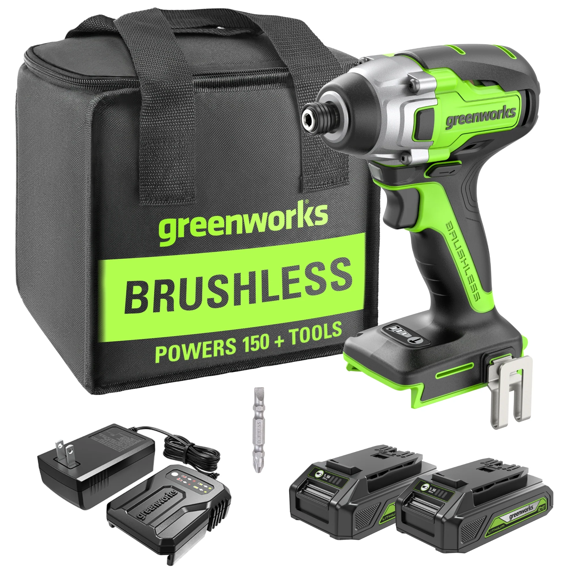 24V 1/4 2650 in/lbs Brushless Impact Driver w/ (2) 2.0Ah USB Batteries & Charger