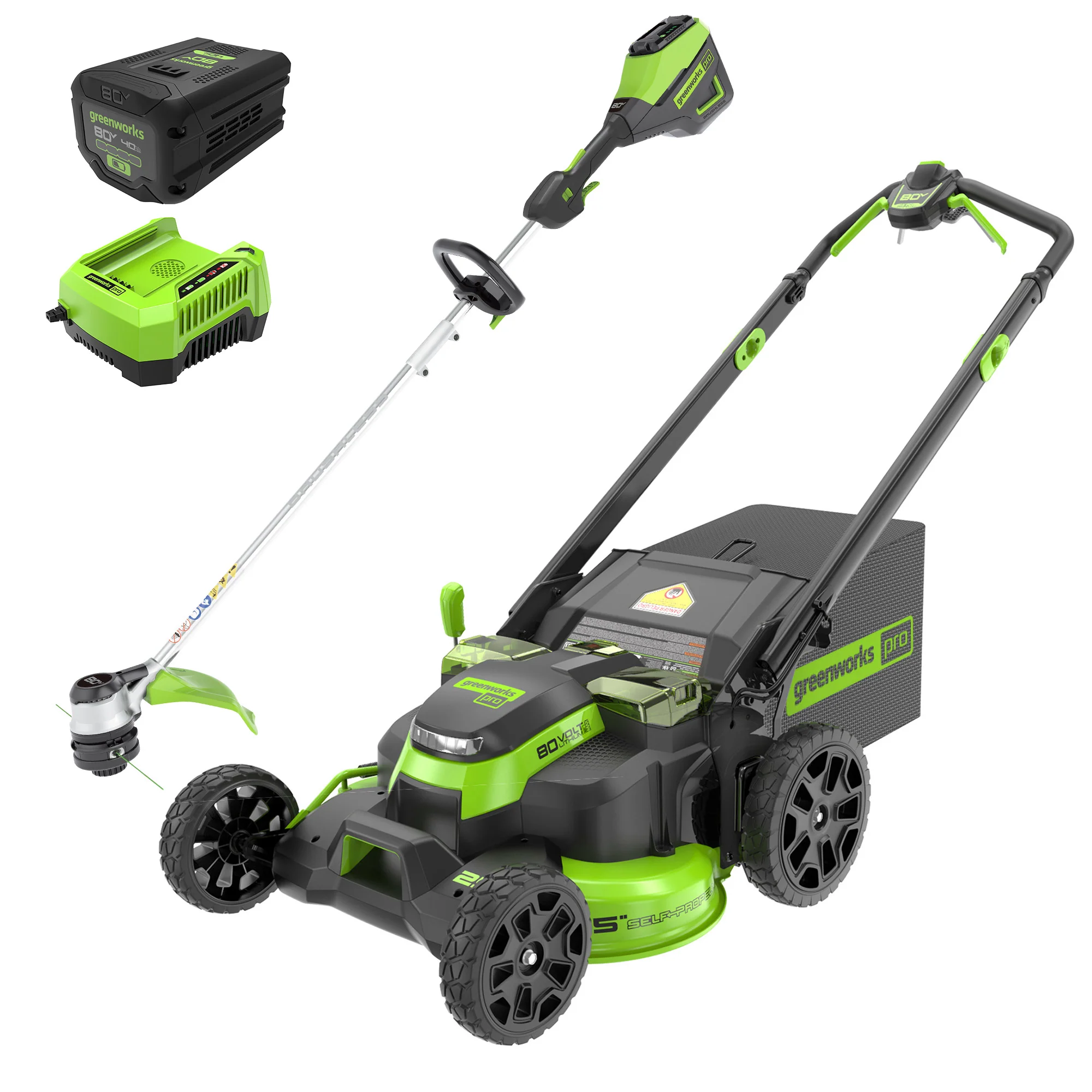 80V 25 Cordless Battery Dual Blade Self-Propelled Mower 2PC Combo Kit w/ (1) 4.0Ah Battery & (1)Rapid Charger