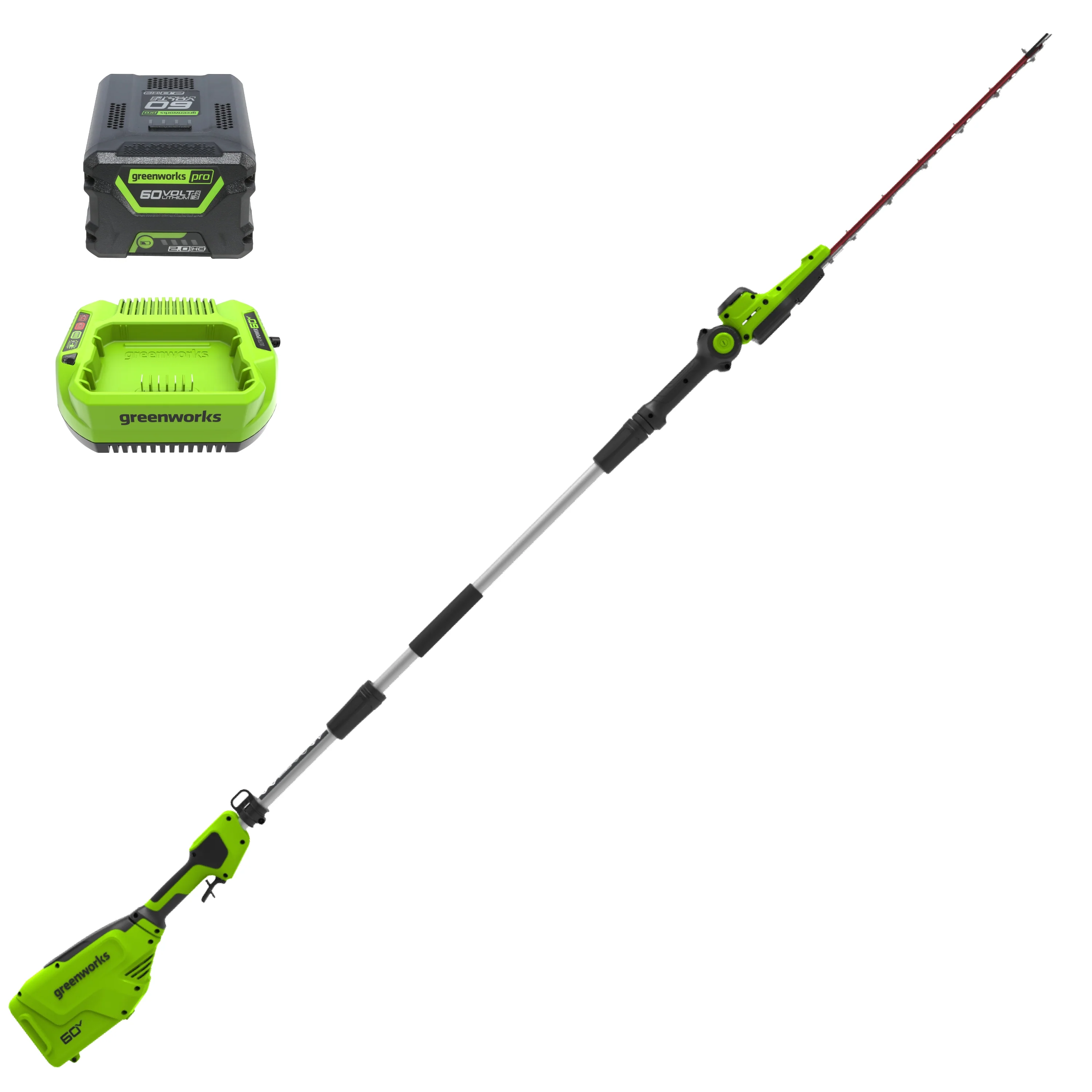 60V 20 6-position Cordless Battery Pole Hedge w/ 2Ah Battery and 3A Charger