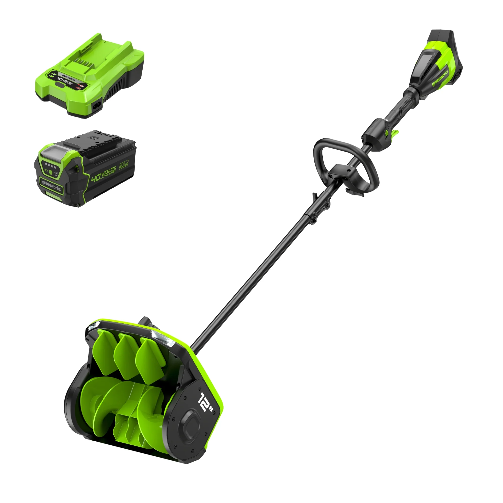 40V 12 Cordless Battery LED Snow Shovel w/ Directional Vanes, 4.0Ah Battery and Charger