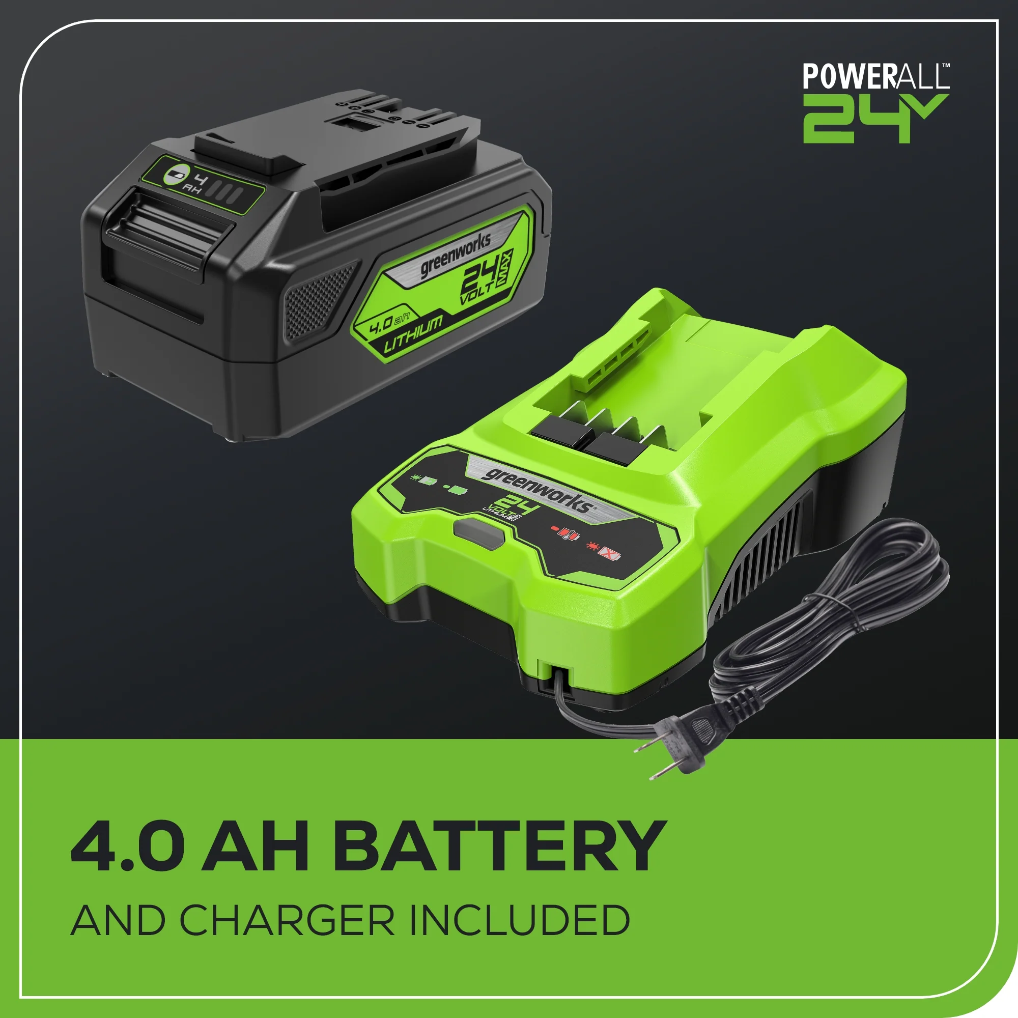 24V 450 CFM Cordless Battery Leaf Blower w/ 4.0 Ah USB Battery & Charger