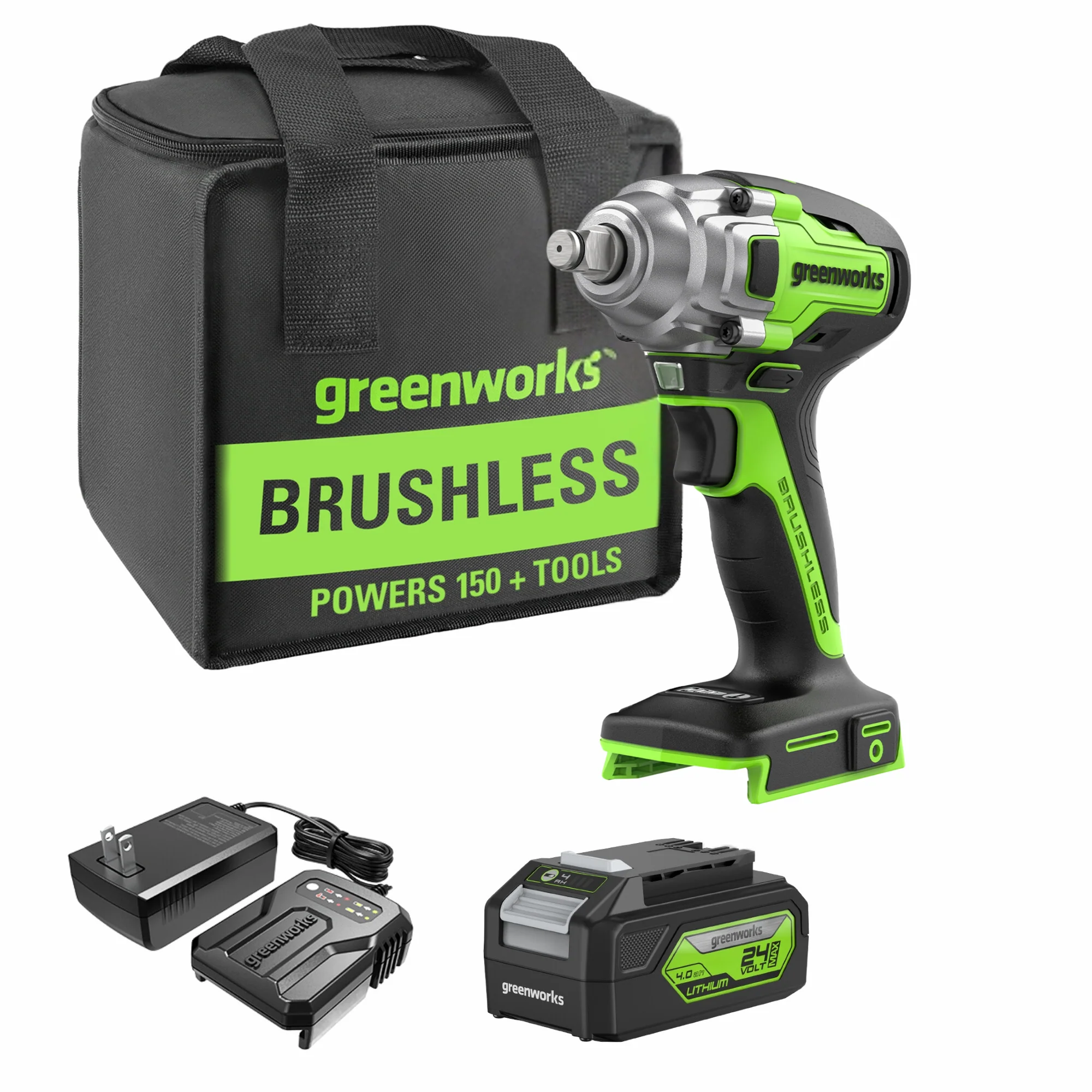 24V 1/2 Cordless Battery Impact Wrench Kit w/ 4.0Ah Battery & Charger