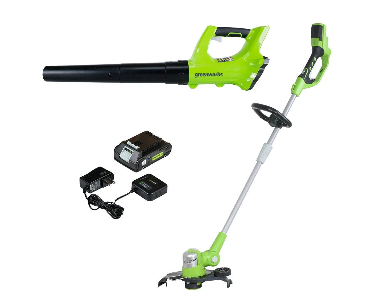 24V 12 Cordless Battery String Trimmer & 330 CFM Leaf Blower Combo Kit w/ 2.0 Ah Battery & Charger