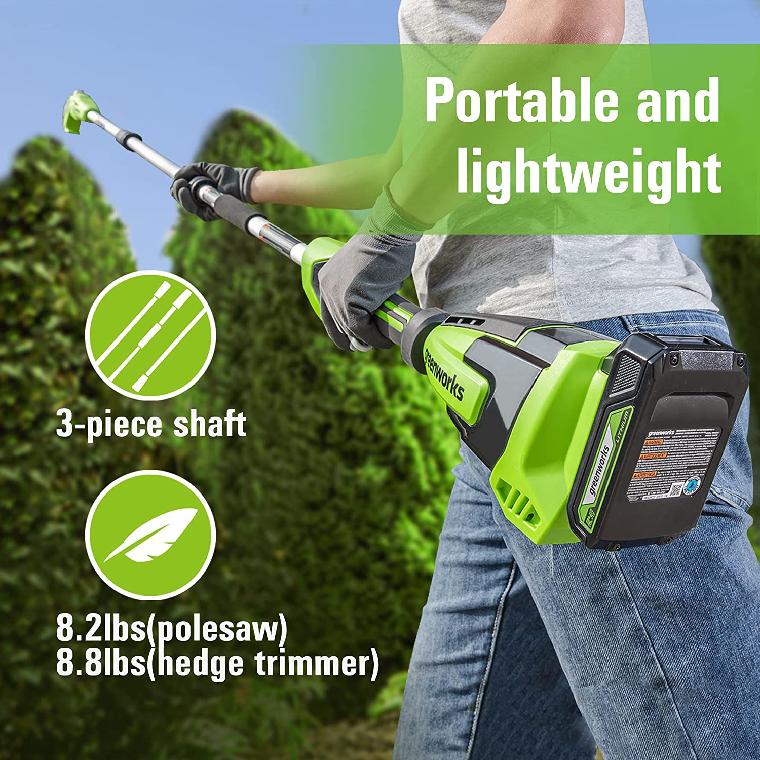 24V 8 Cordless Battery Polesaw & Pole Hedge Trimmer Combo Kit w/ 2Ah USB Battery and Charger