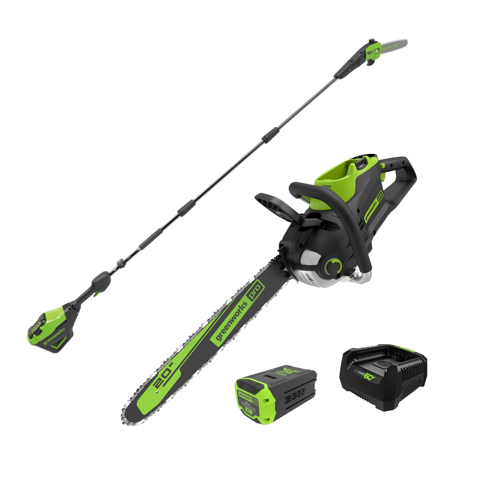 60V 20 Cordless Battery 3.2kW Chainsaw & 10 Pole Saw Combo Kit w/ 8.0Ah Battery & Rapid Charger