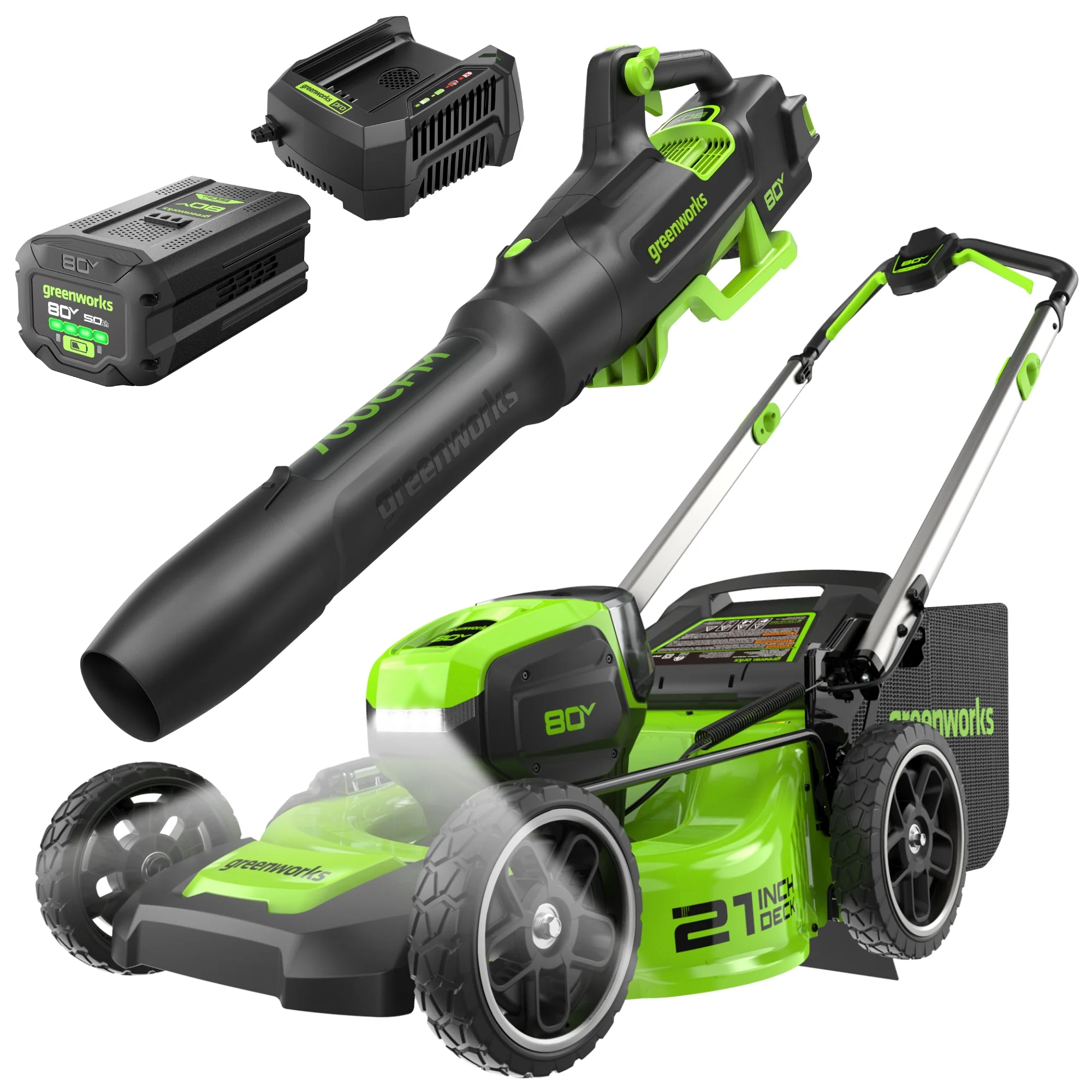 80V 21 Cordless Battery 4-in-1 Push Lawn Mower & 700CFM Blower Combo Kit w/ 5.0Ah Battery & 6A Charger