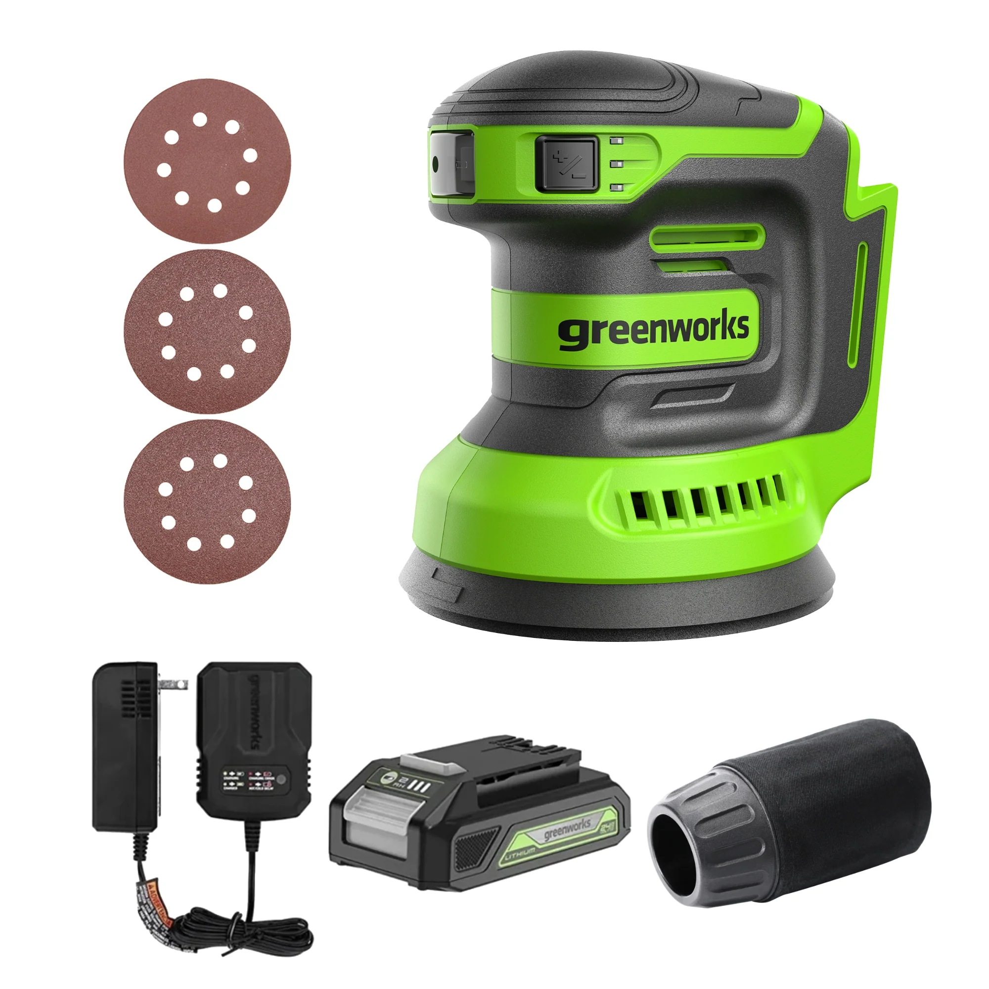 24V 5 Cordless Battery Orbital Sander w/ 2.0Ah Battery & Charger
