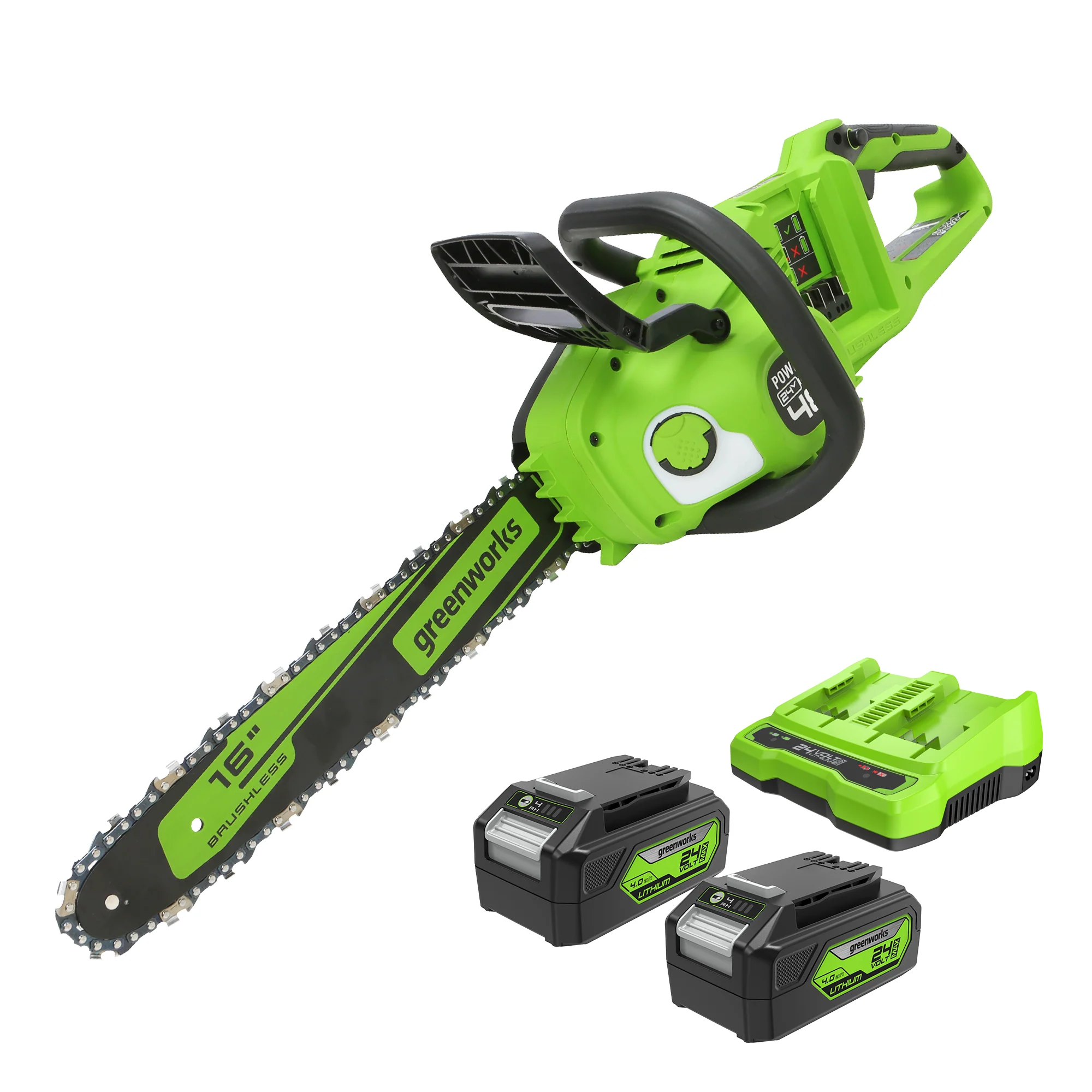 48V (2x24V) 16 Cordless Battery Chainsaw w/ Two (2) 4.0Ah USB Batteries & Dual Port Charger