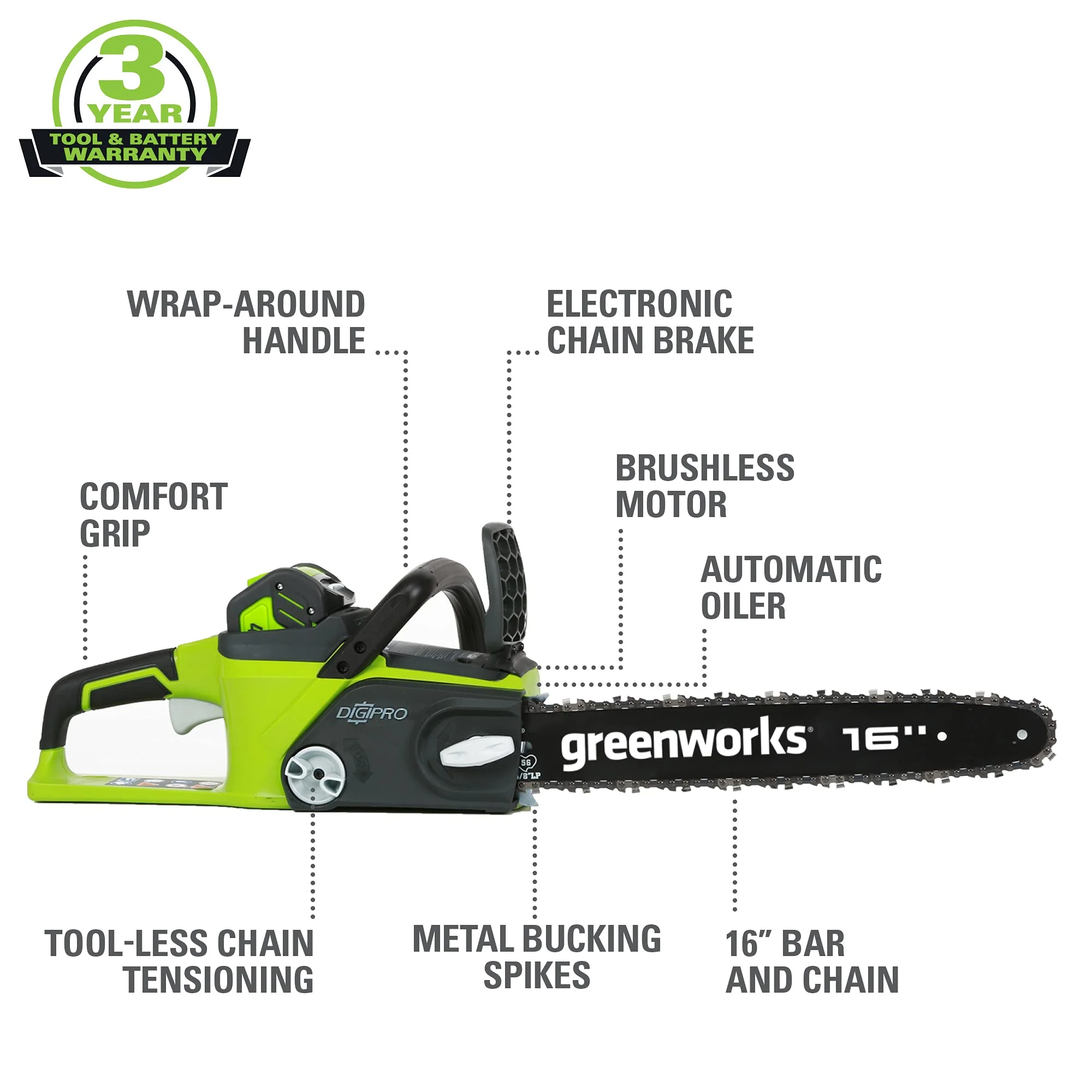 40V 16 Brushless Cordless Chainsaw w/ 4.0Ah Battery & Charger
