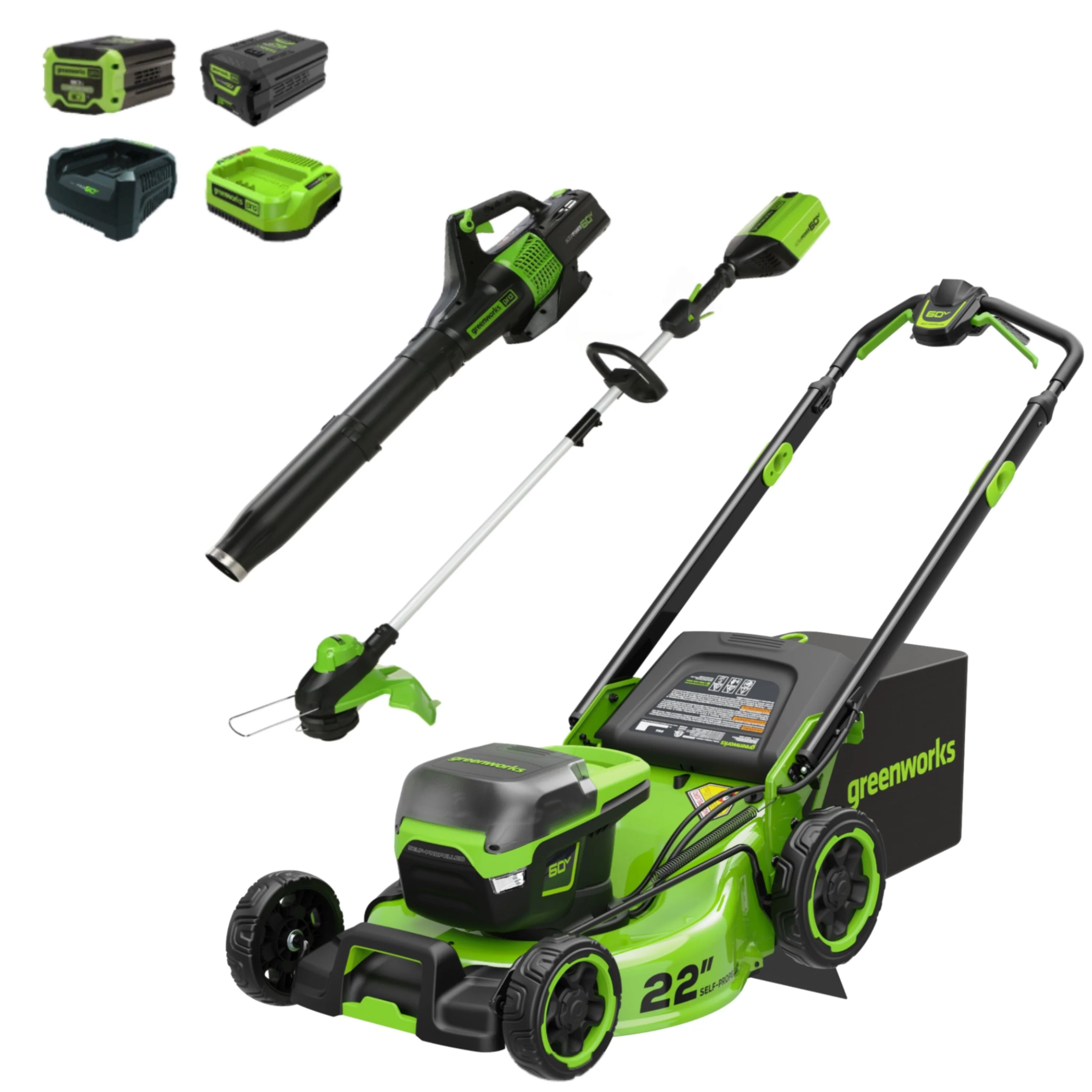 60V 22 Cordless Battery Self-Propelled Mower Combo Kit w/ String Trimmer and Blower