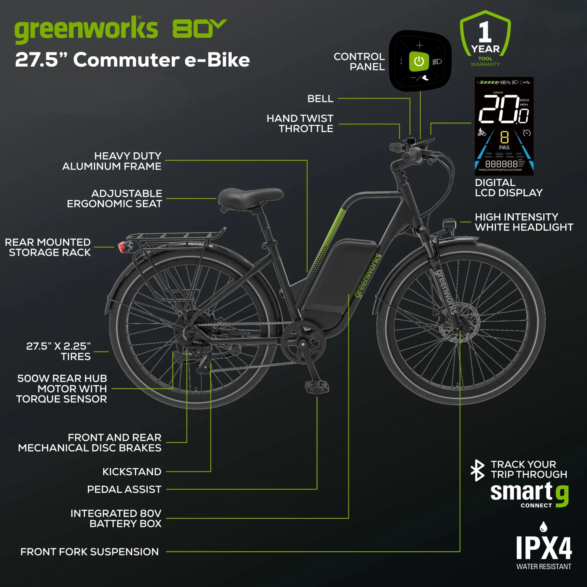 60V VENTURE Series 27.5” Electric Commuter Bike (Tool Only)