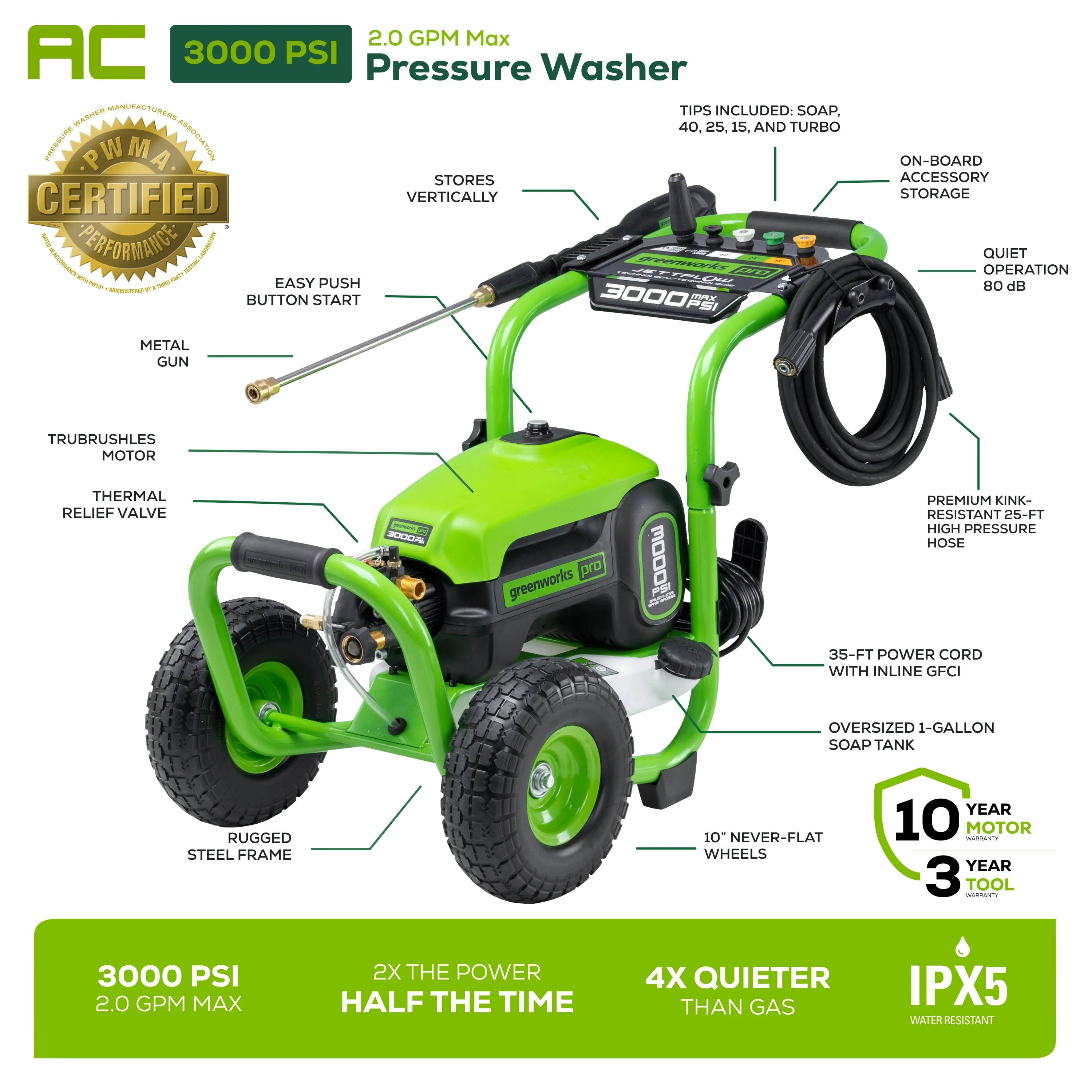 3000 PSI Pressure Washer w/ 15 Surface Cleaner & Extension Combo Kit