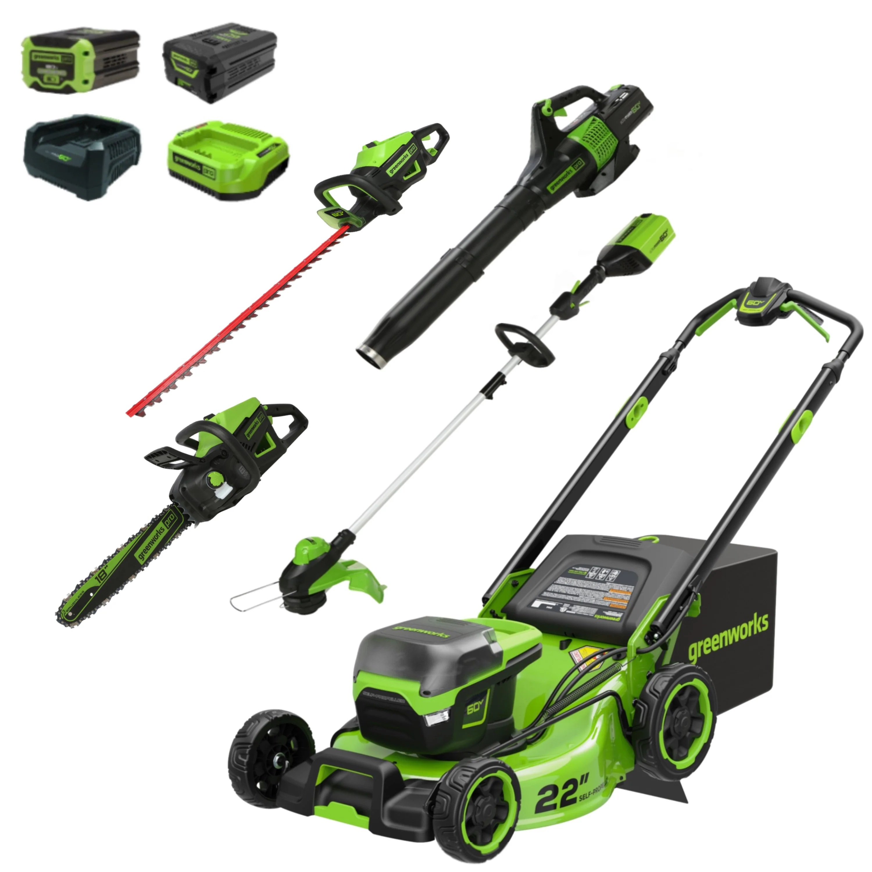 60V 22 Self-Propelled Lawn Mower 5-pc Combo Kit w/ (1) 8.0Ah Battery and (1) 4.0Ah Battery & (2) Chargers