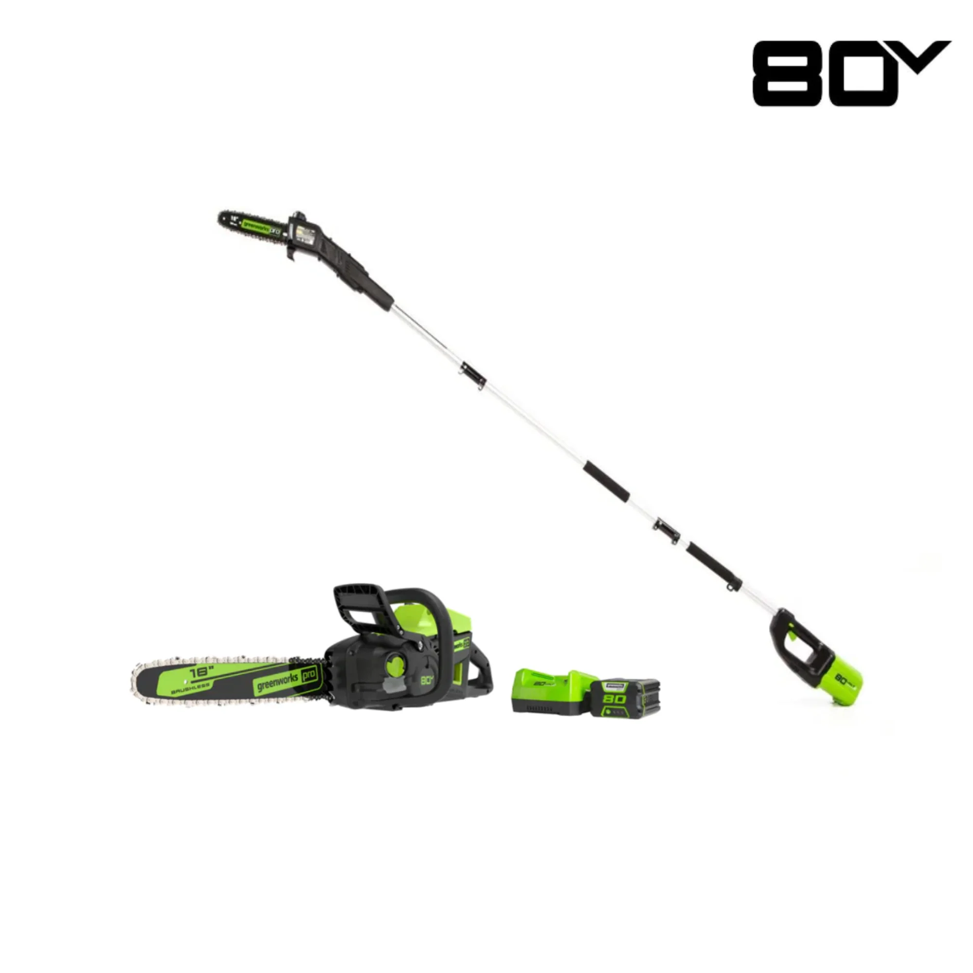 80V 18 Cordless Battery Chainsaw & 10 Pole Saw Combo Kit w/ 4.0 Ah Battery & Rapid Charger