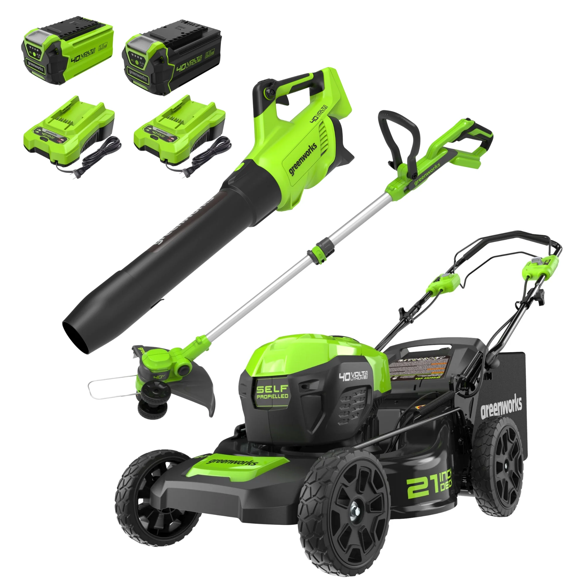 40V 21 Cordless Battery Self-Propelled Lawn Mower 3PC Combo Kit w/ (1) 5.0Ah Battery, (1) 2.0Ah Battery & (2) Chargers