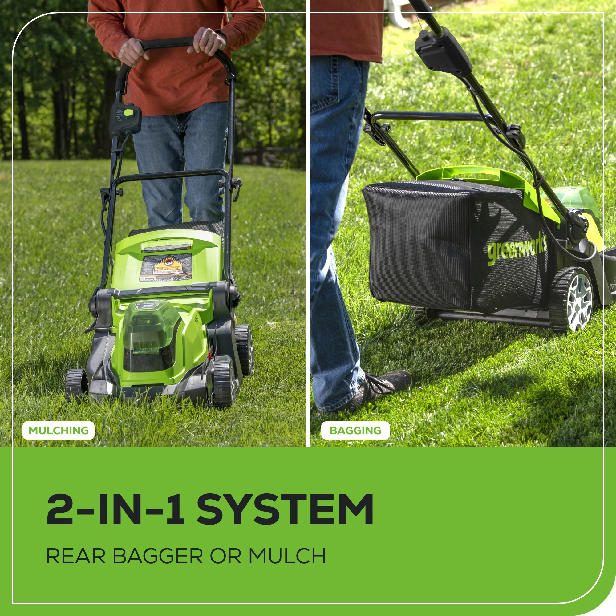 48V (2x24V) 17 Push Cordless Lawn Mower, 320CFM Leaf Blower & 12 String Trimmer Combo Kit w/ (2) 4.0 Ah USB Batteries