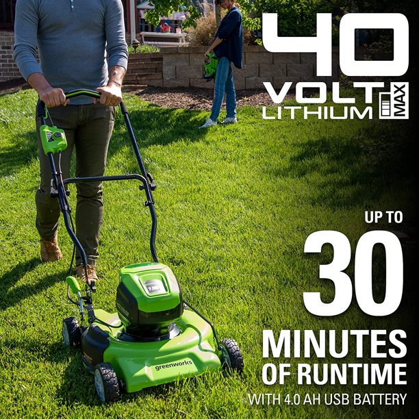 40V 19 Cordless Battery Push Mower w/ 4.0Ah USB Battery & Charger