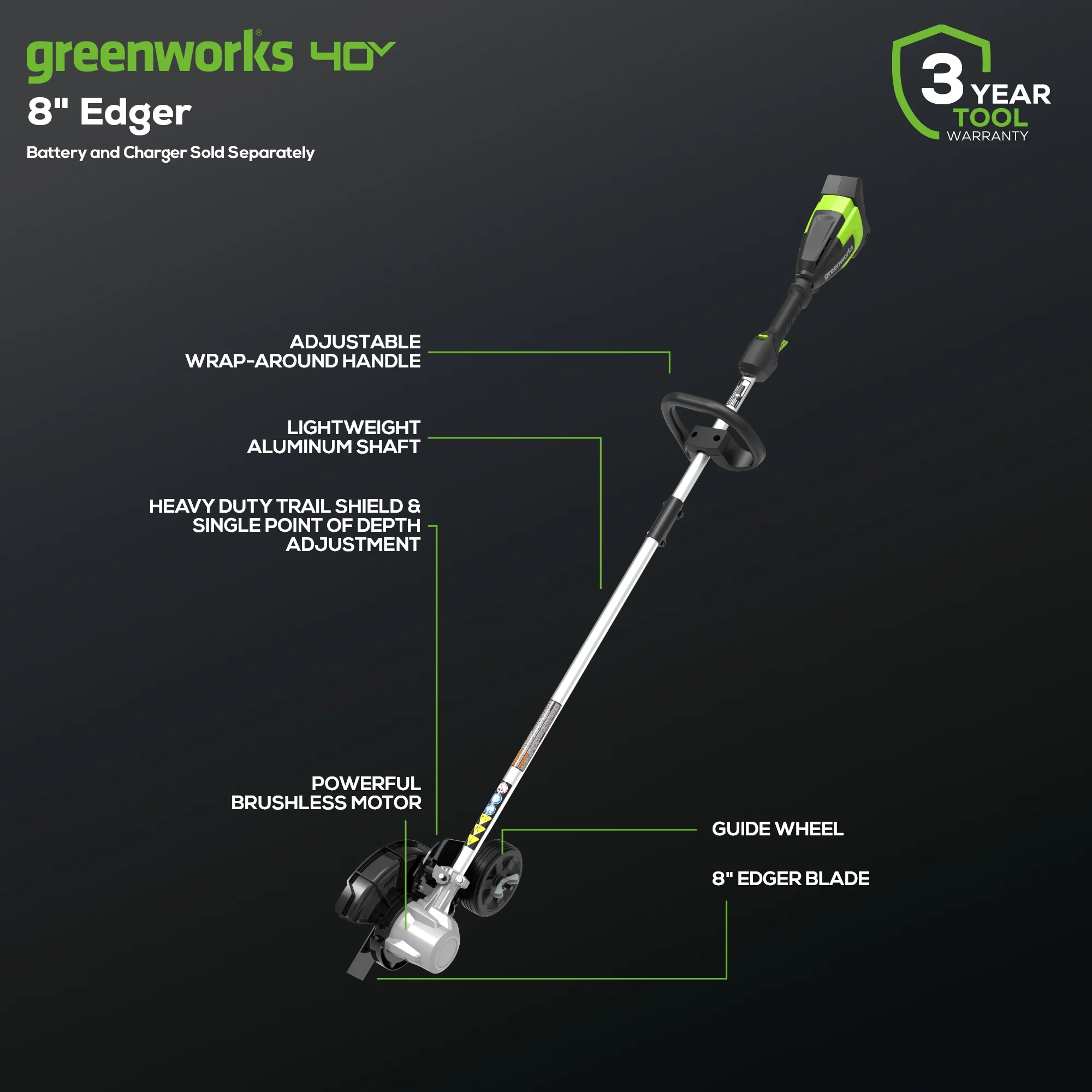 40V 8 Cordless Battery Edger (Tool Only)
