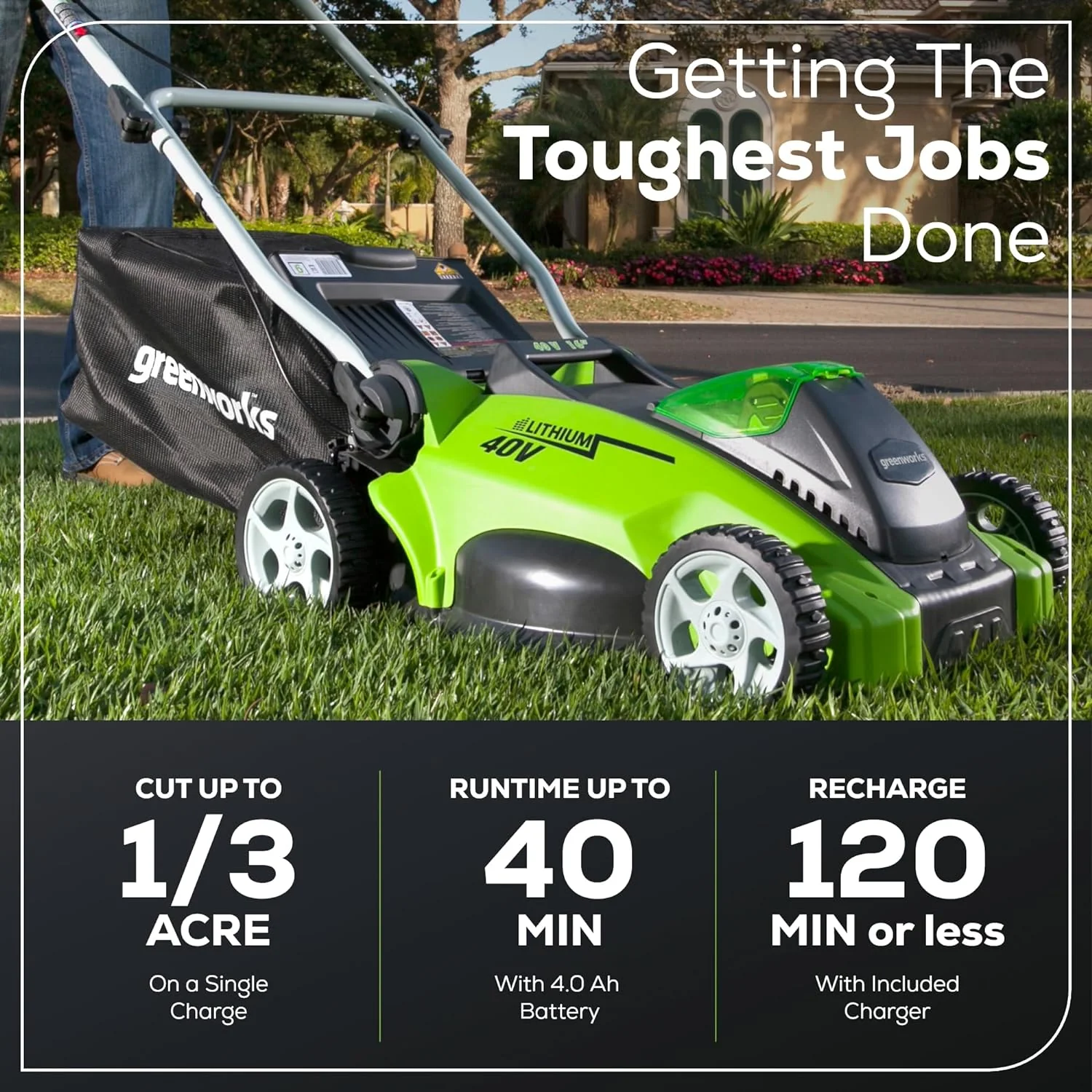40V 16 Cordless Battery Push Lawn Mower w/ 4.0Ah Battery & Charger