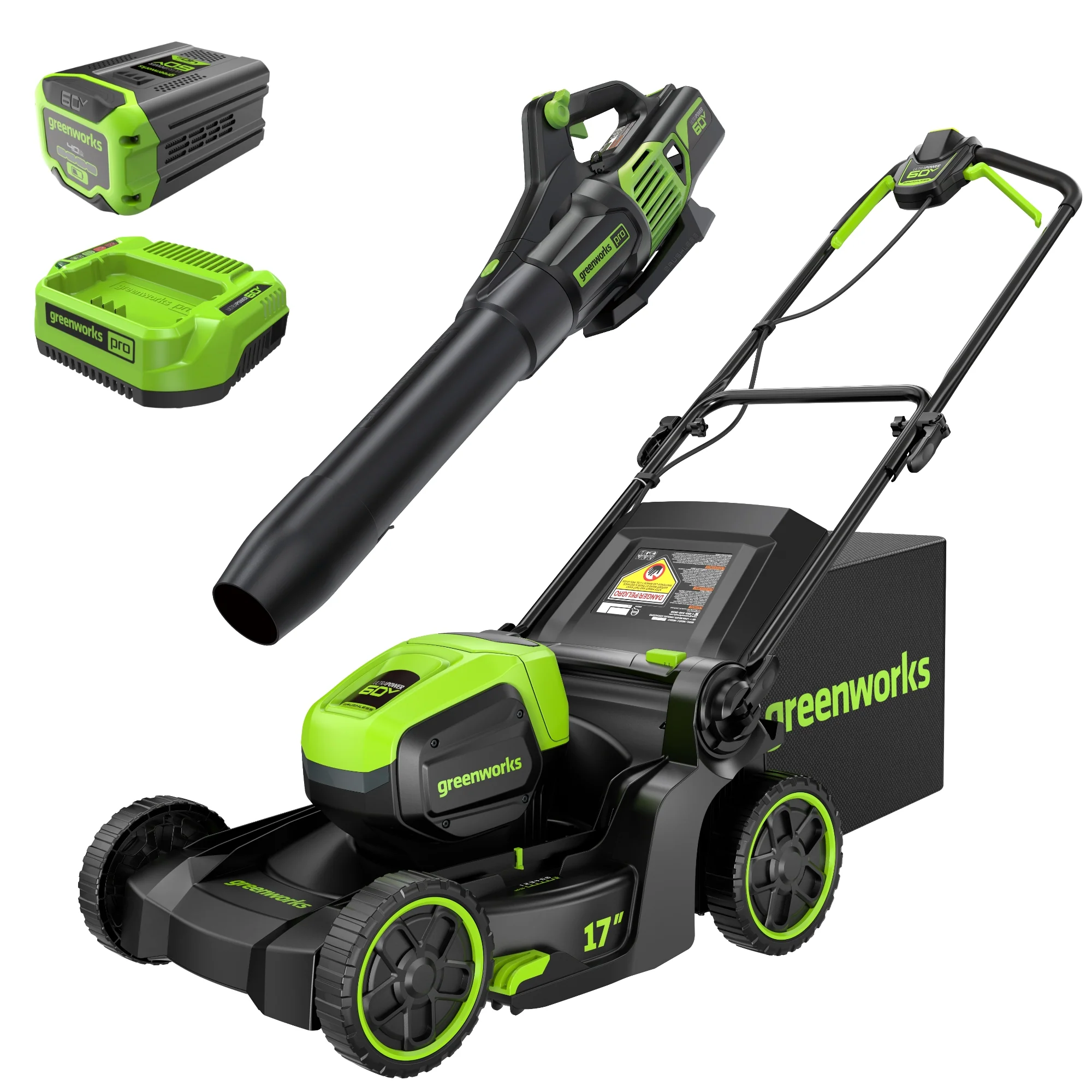60V 17 Cordless Battery Push Lawn Mower and 610 CFM Jet Blower Combo Kit w/ 4.0Ah Battery & Charger