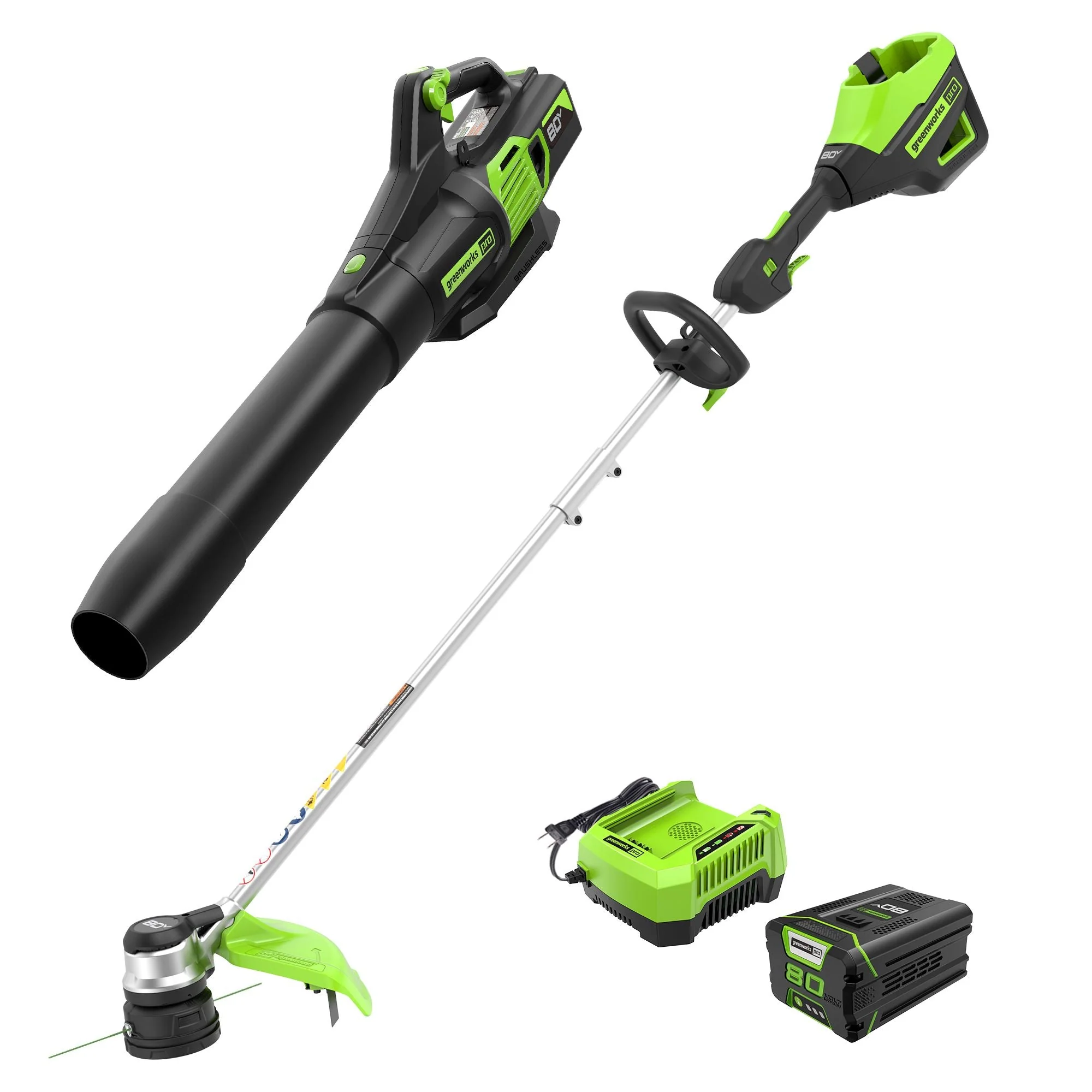 80V 16 Cordless Battery String Trimmer & 730 CFM Leaf Blower Combo Kit w/ 2.5 Ah Battery & Charger