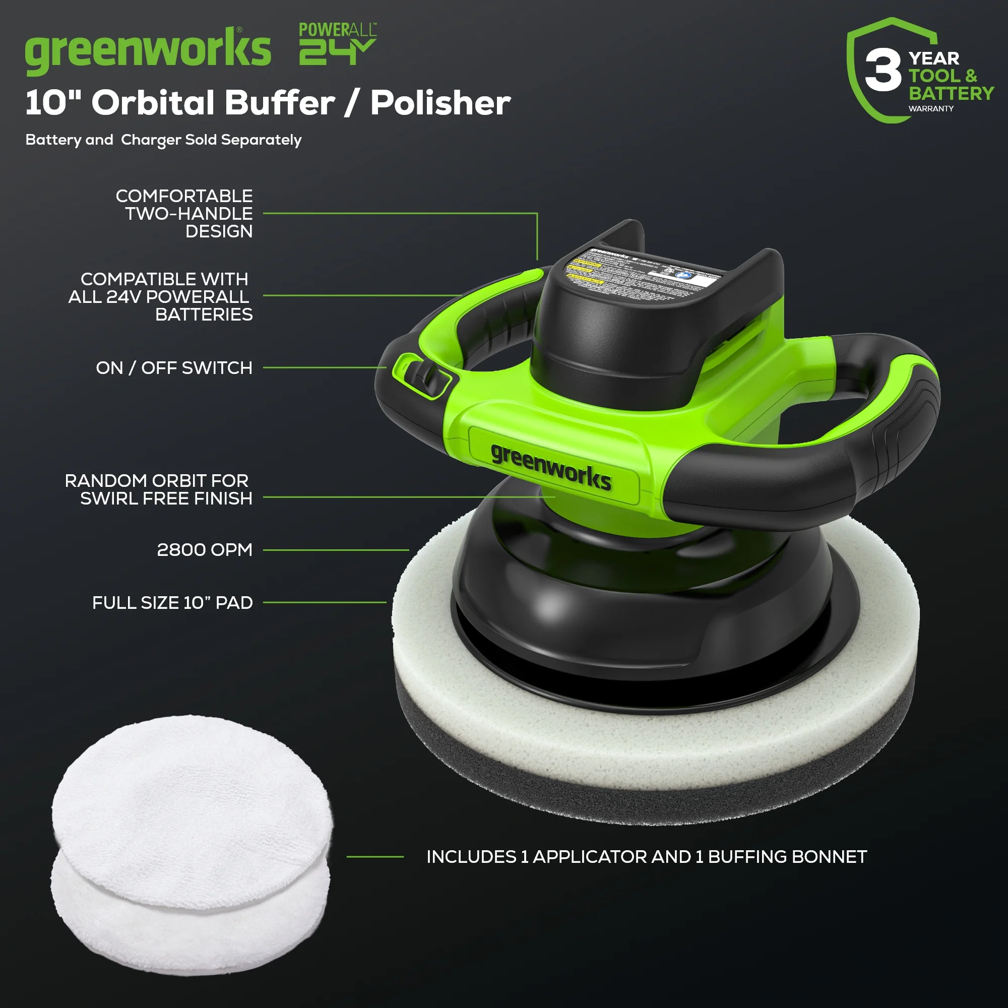 24V 10 Cordless Battery Buffer & Polisher (Tool Only)