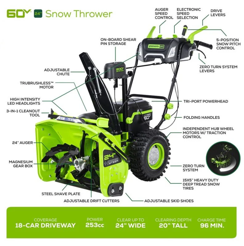 60V 24 Cordless Battery Two-Stage Snow Blower (Tool Only)