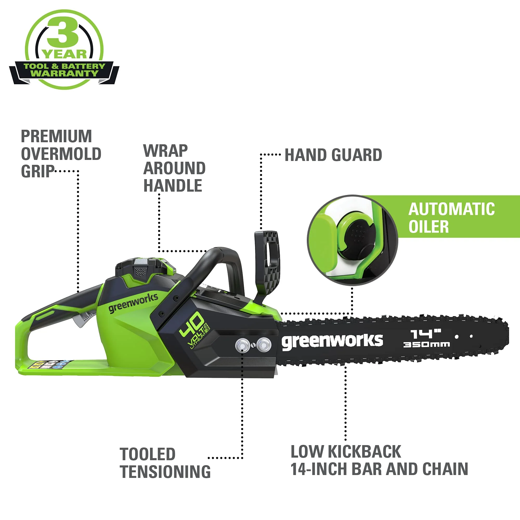 40V 14 1.5kW Cordless BatteryBrushless Chainsaw (Tool Only)