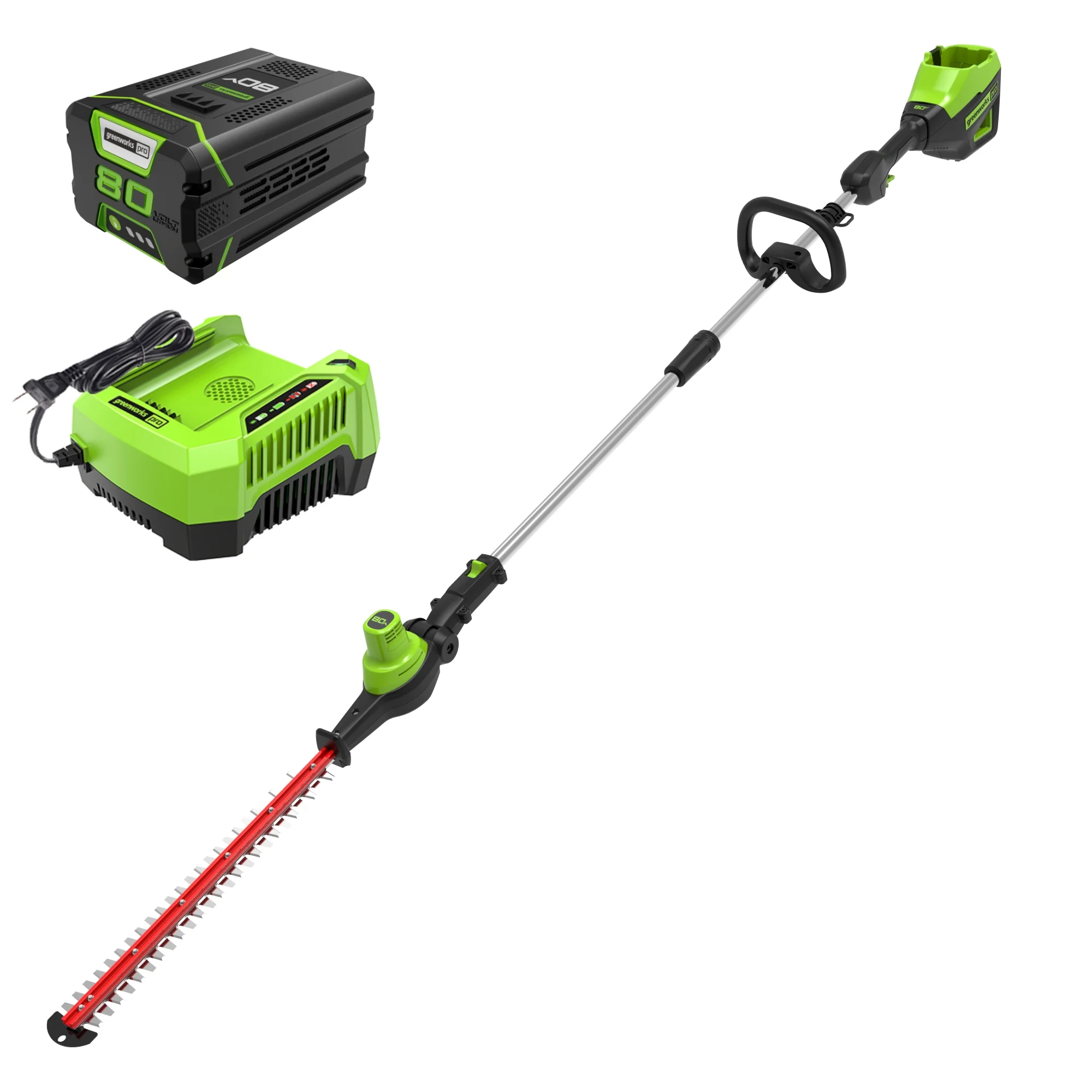 80V 20 Cordless Battery Pole Hedge Trimmer (1.2 cut, 3200 SPM) w/ 2.0Ah Battery & Charger