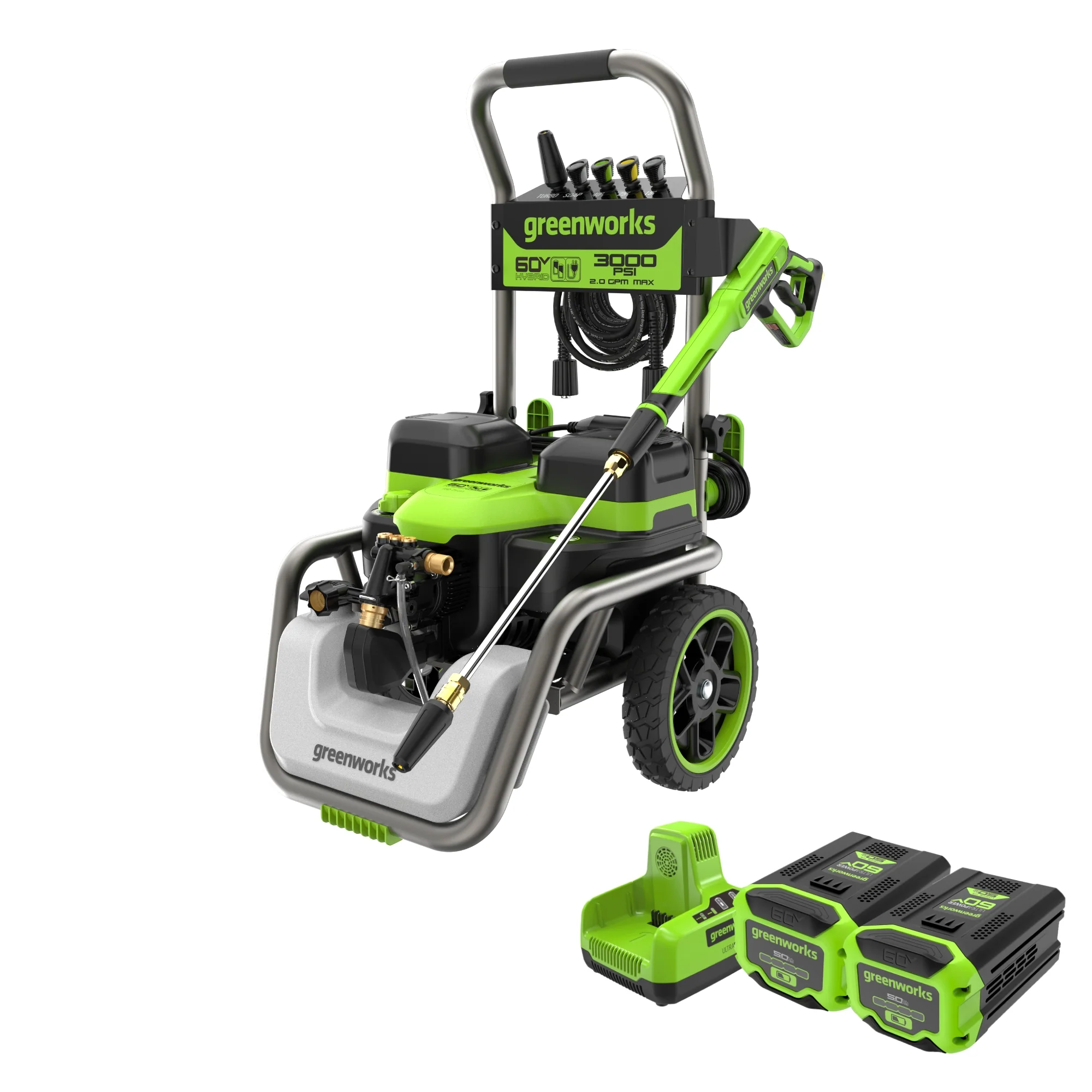 Corded/60V 3000-PSI 2.0 GPM Electric Pressure Washer w/ (2) 5.0Ah Batteries & Dual-Port Charger