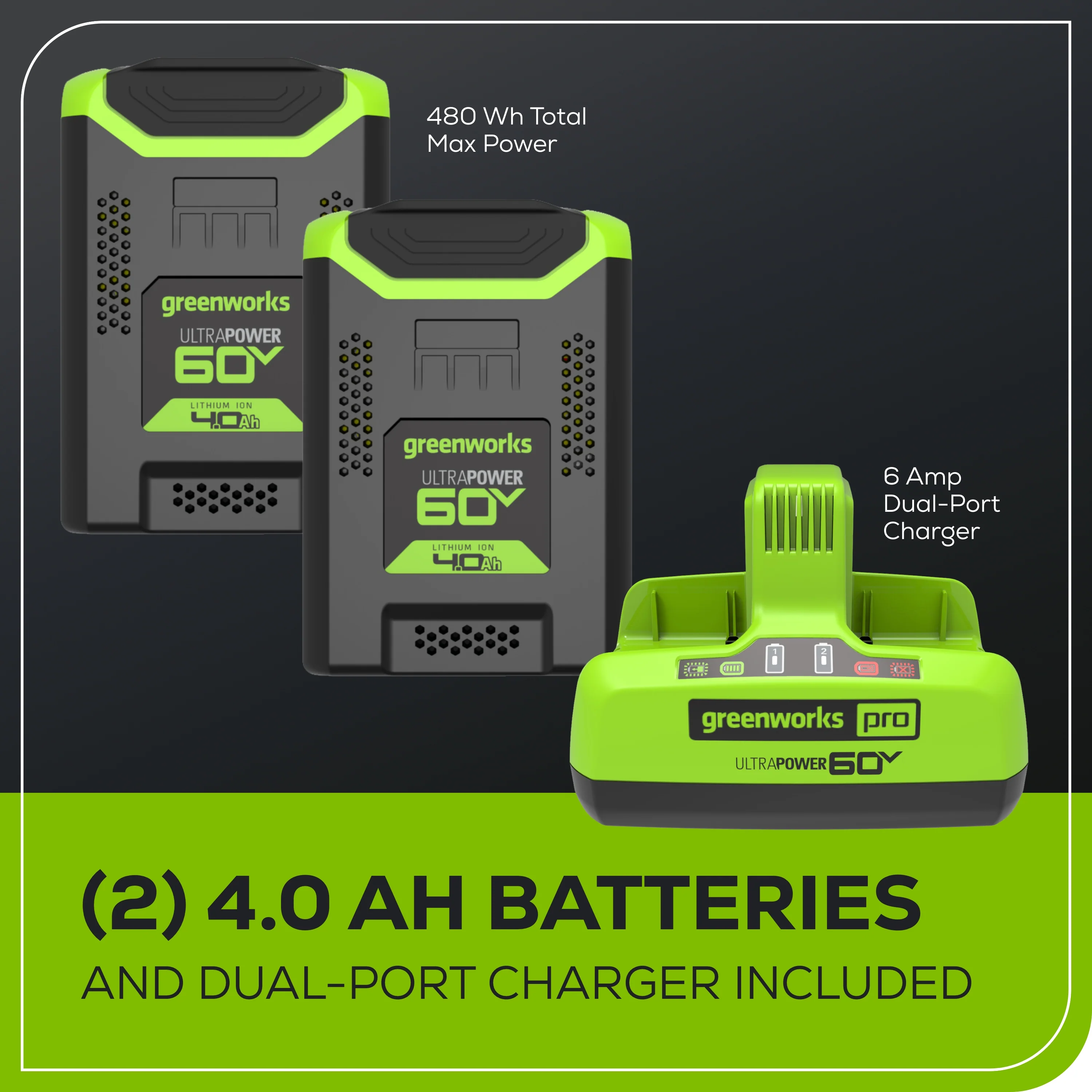 60V 25 Cordless Battery Dual Blade Self-Propelled Lawn Mower w/ Two (2) 4.0Ah Batteries & Dual-Port Charger