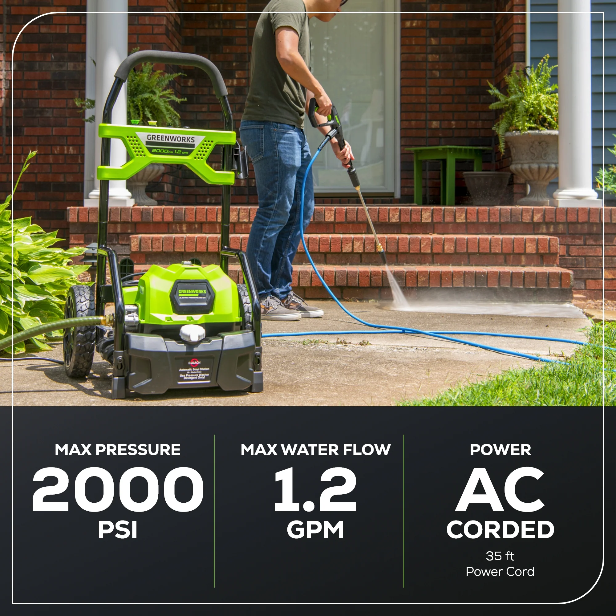 RENEWED 2000 PSI 1.2 GPM Cold Water Electric Pressure Washer w/ 12” Surface Cleaner and Premium Foam Cannon
