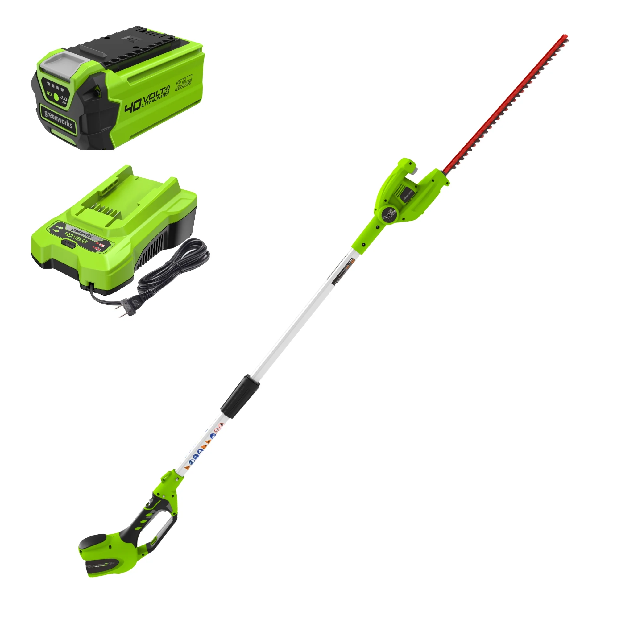 40V 20 Cordless Battery Pole Hedge Trimmer w/ 2.0 Ah Battery & Charger