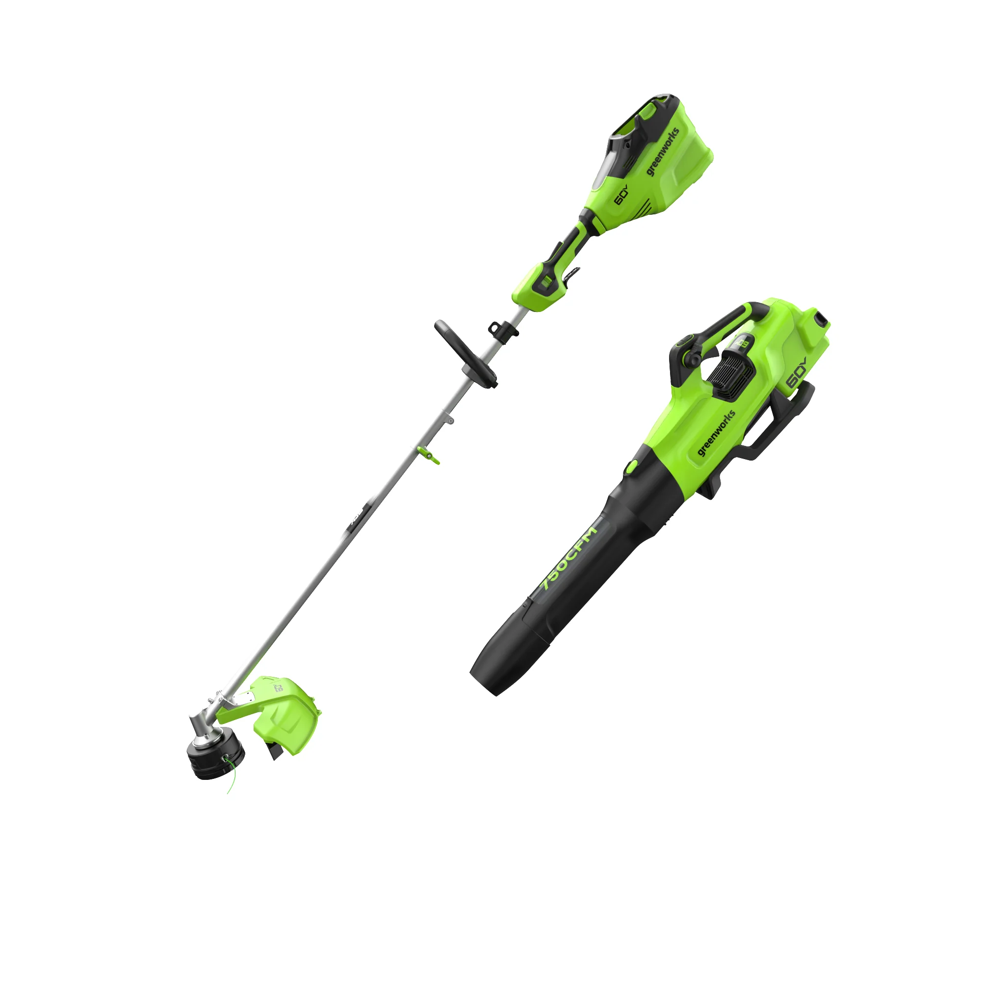 60V 16 Cordless Battery Top Mount String Trimmer + 750CFM Blower w/2.5Ah Battery and 3A Charger