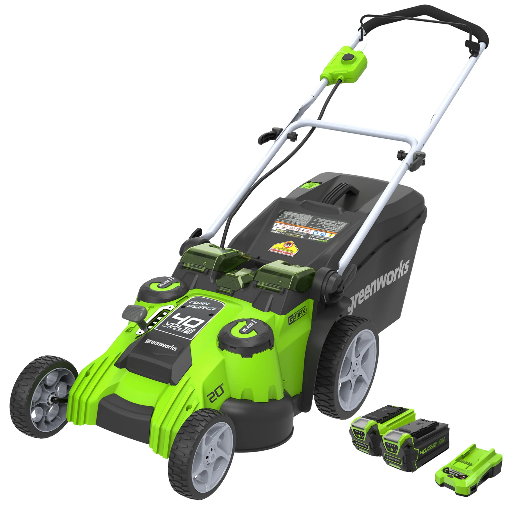 40V 20 Cordless Battery Dual Blade Push Lawn Mower w/ 4.0Ah and 2.0Ah Batteries & Charger