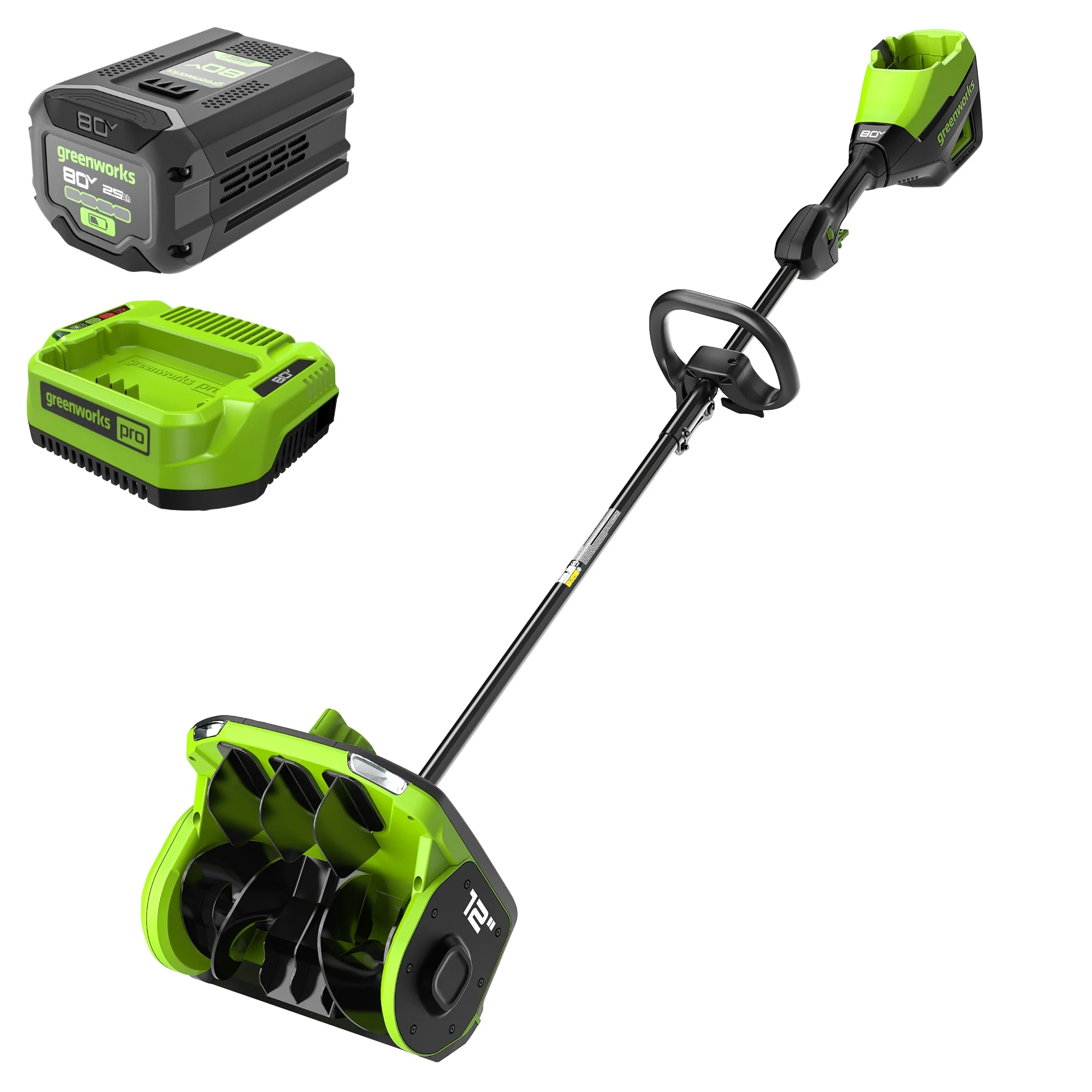 80V 12 Cordless Battery LED Snow Shovel w/ Directional Vanes, 2.5Ah Battery and Charger