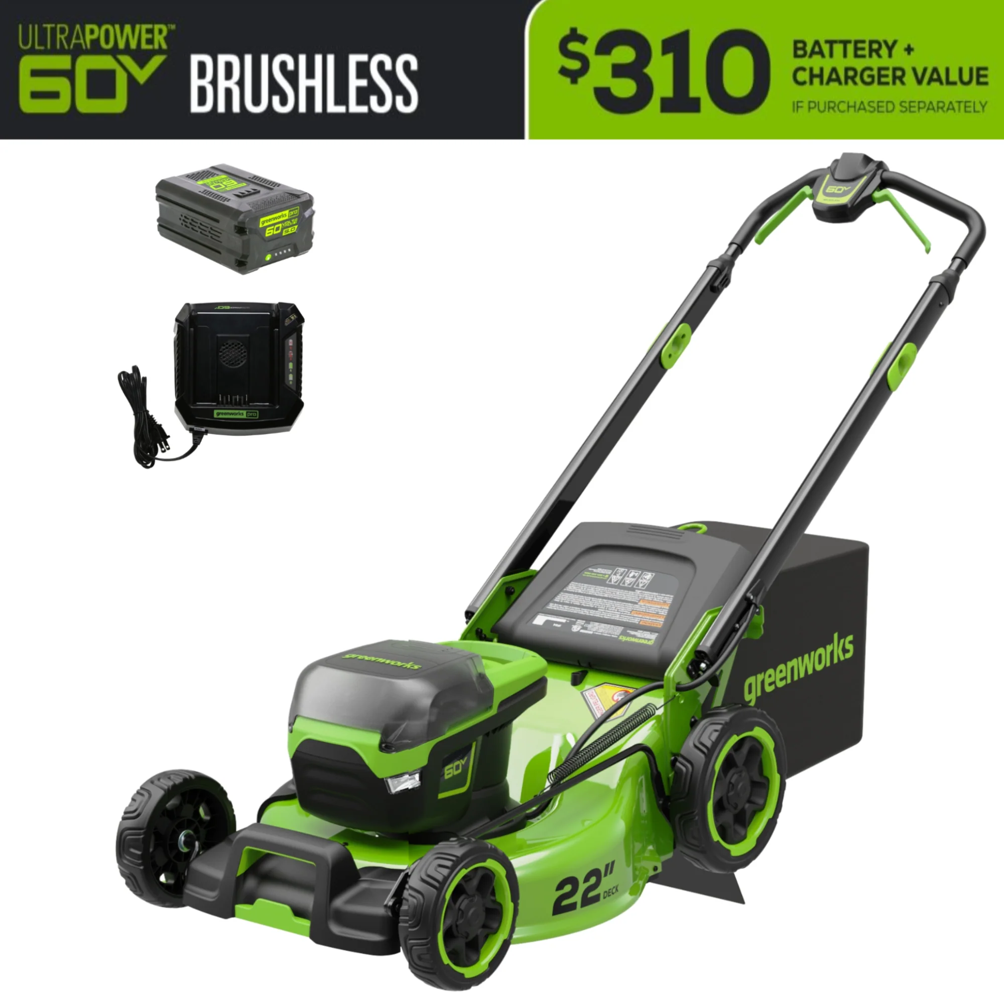 60V 22 Cordless Battery Push Lawn Mower w/ 5.0Ah Battery & Charger