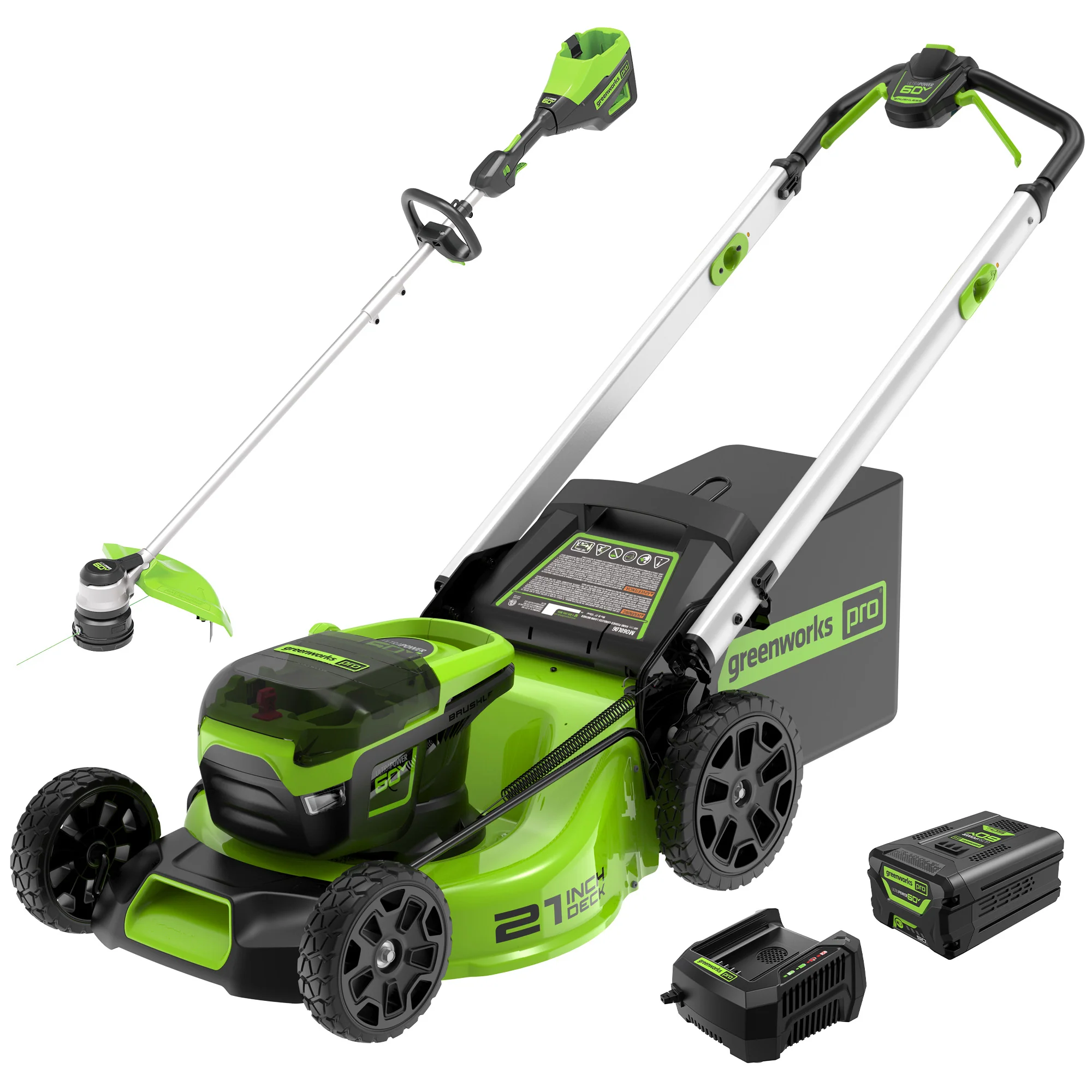 60V 21 Cordless Battery Push Mower & 16 String Trimmer Combo Kit w/ 5.0Ah Battery & Charger