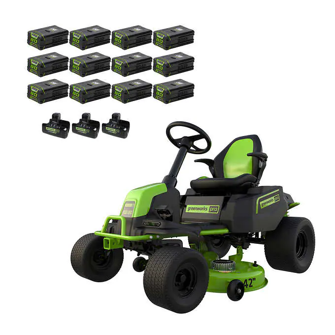 80V 42 Cordless Battery CrossoverT Riding Lawn Mower w/ Twelve (12) 4.0Ah Batteries and Three (3) Dual Port Turbo Chargers