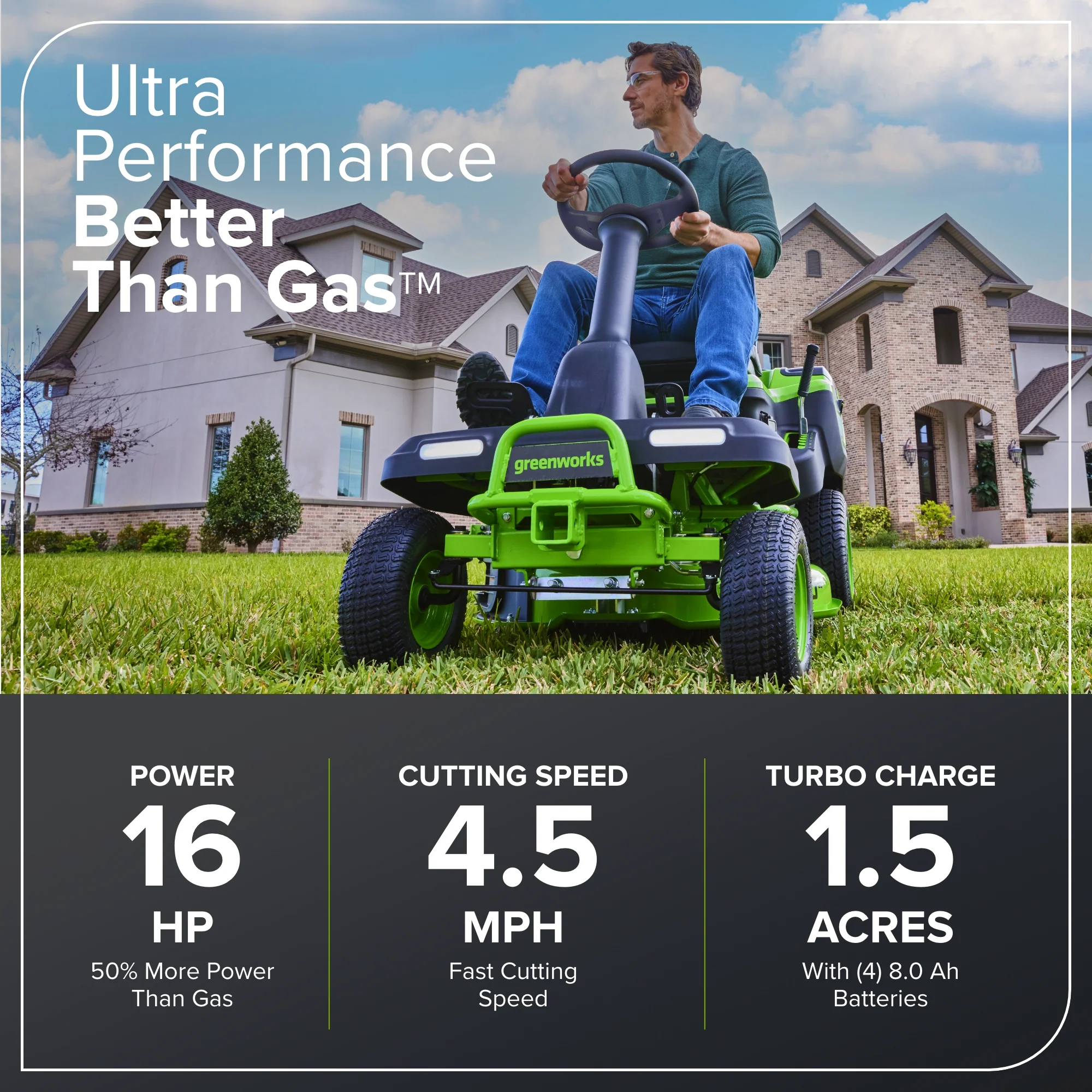 60V 30” CrossoverT Riding Lawn Tractor with (4) 8.0Ah Batteries & 600-Watt Charger
