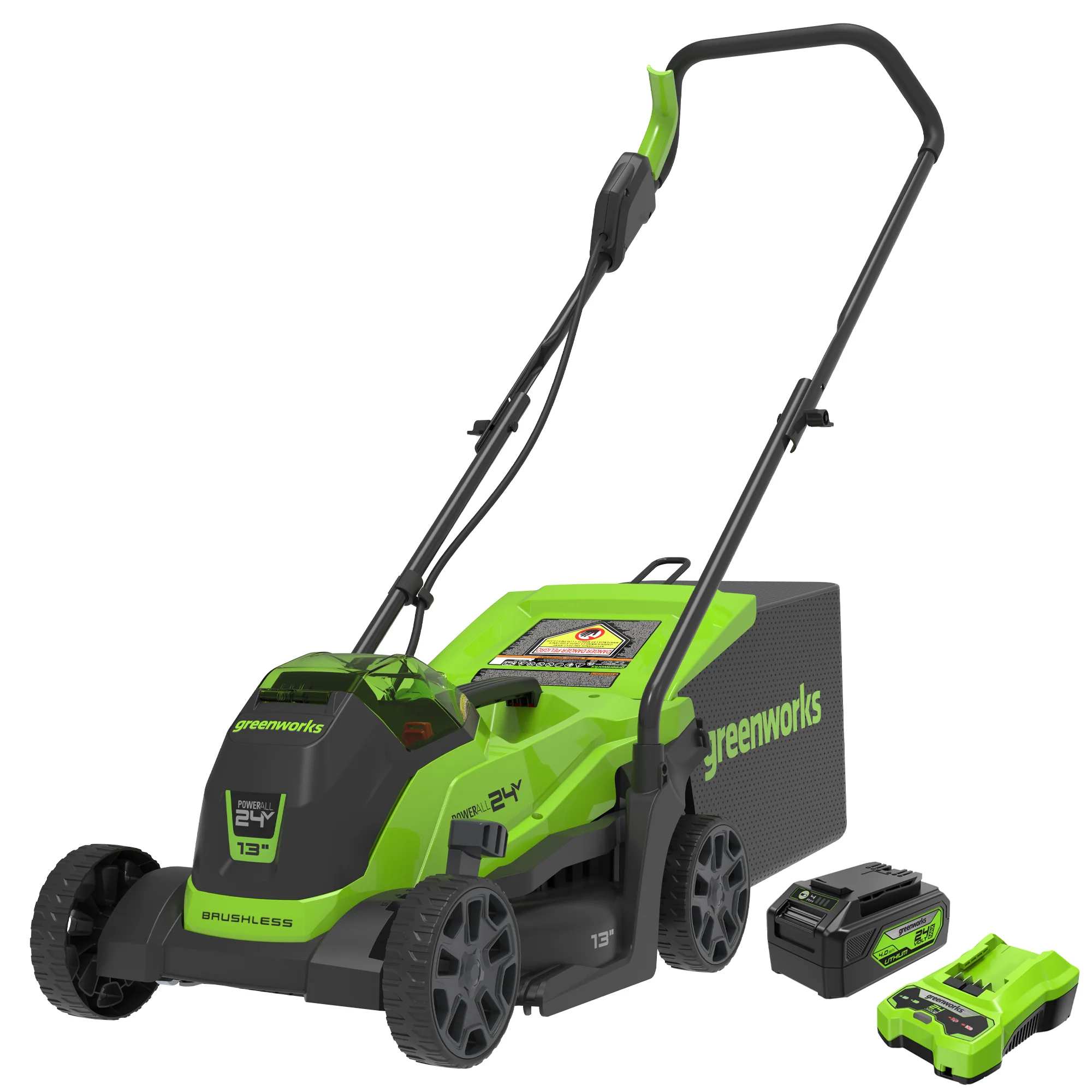 24V 13 Cordless Battery BL Push Lawn Mower w/ 4.0Ah Battery & Charger